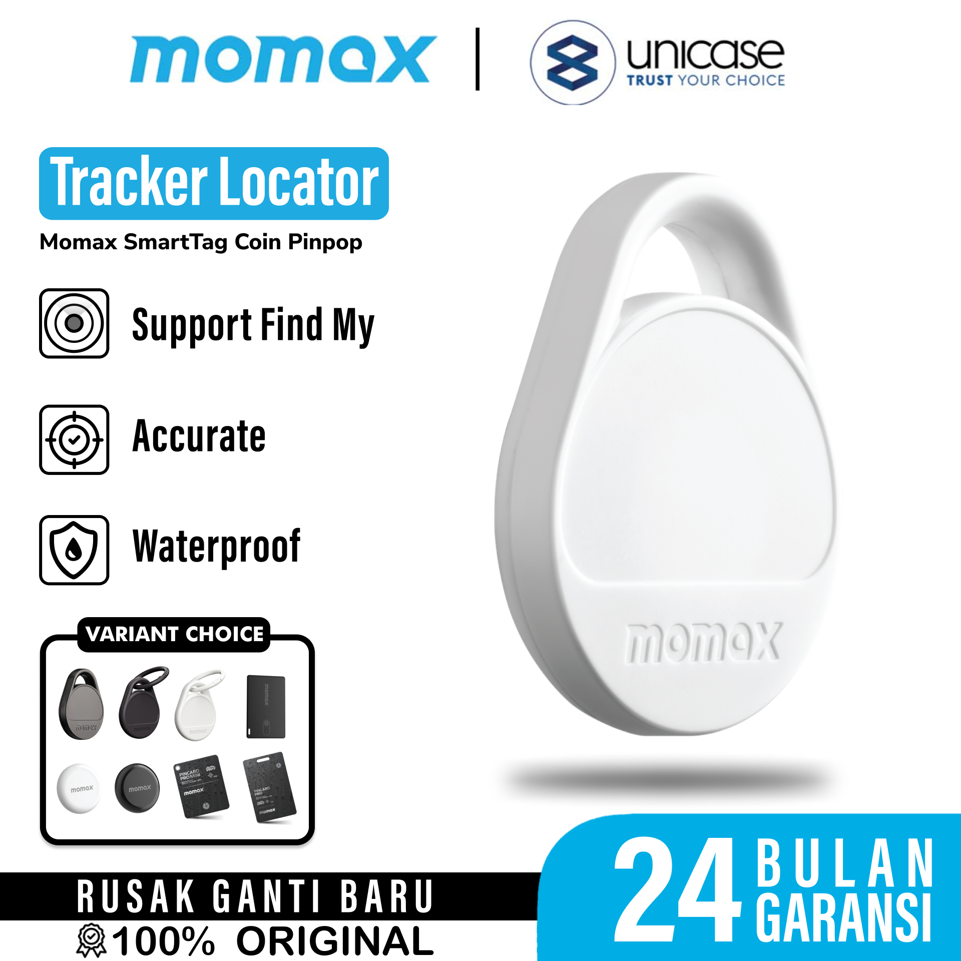 Pelacak Smart Tracker Momax SmartTag Pinpop PinCard Pro Key Finder Slim GPS Find My Card Locator