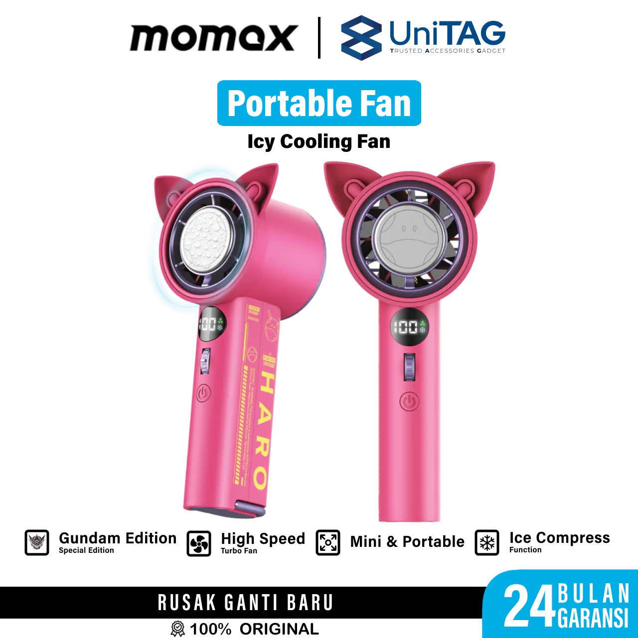 Momax Portable Fan High Speed Icy Cooling Fan - Haro Pink IF18GDP
