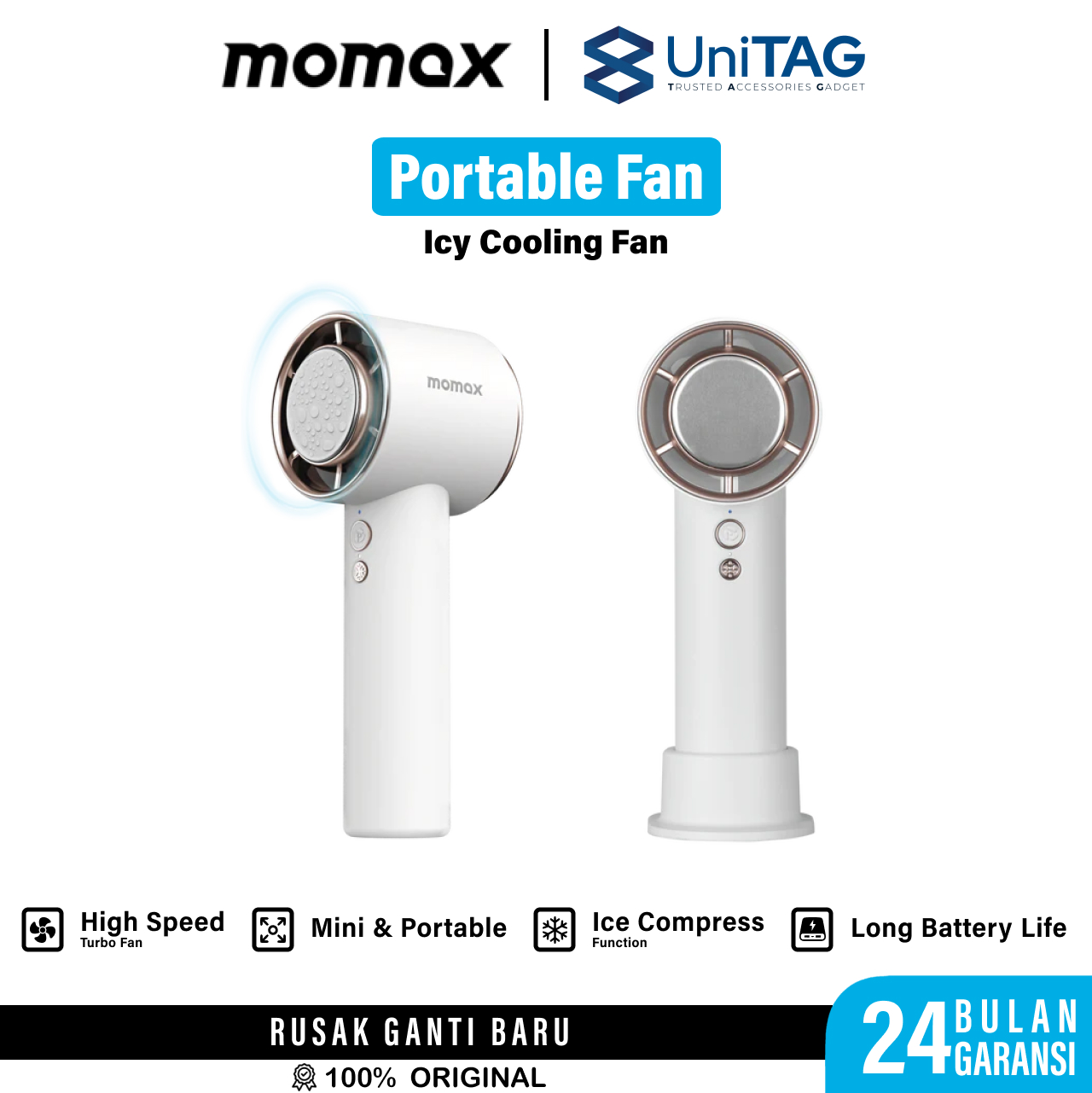 Momax Portable Fan Ultra Freeze Icy Cooling Fan - White IF15W