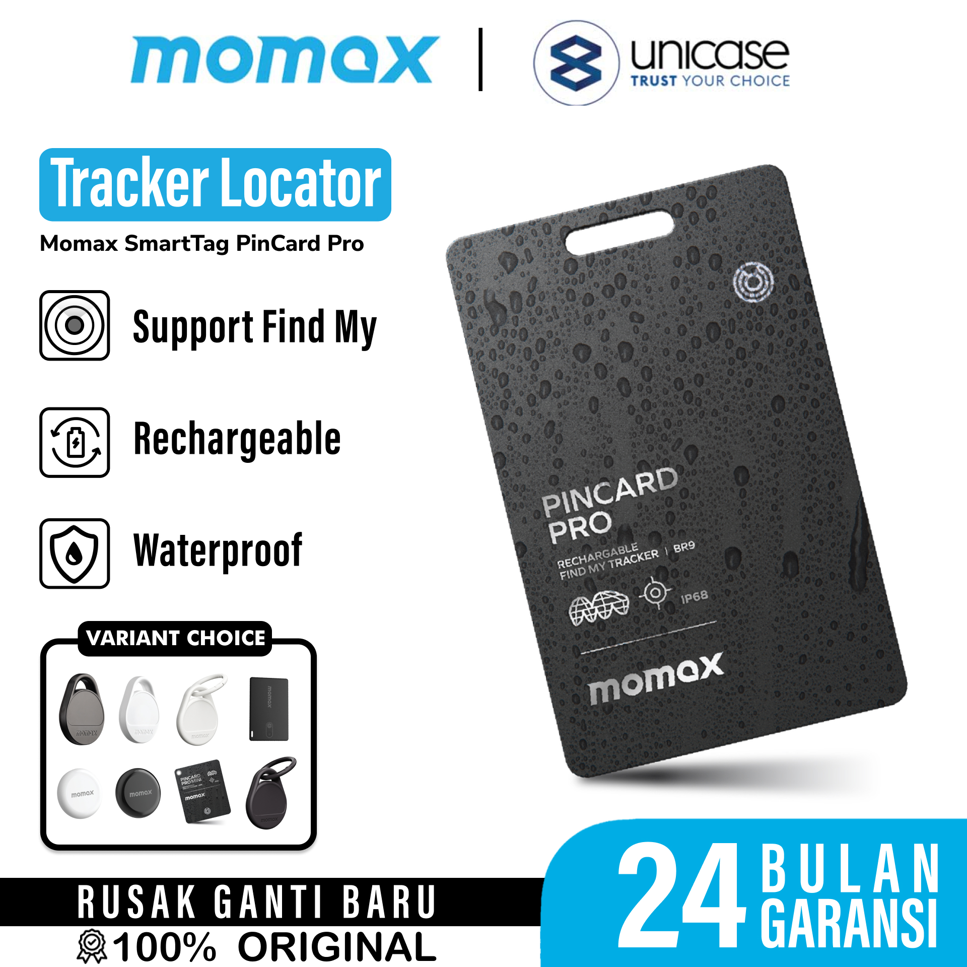 Pelacak Smart Tracker Momax SmartTag Pinpop PinCard Pro Key Finder Slim GPS Find My Card Locator