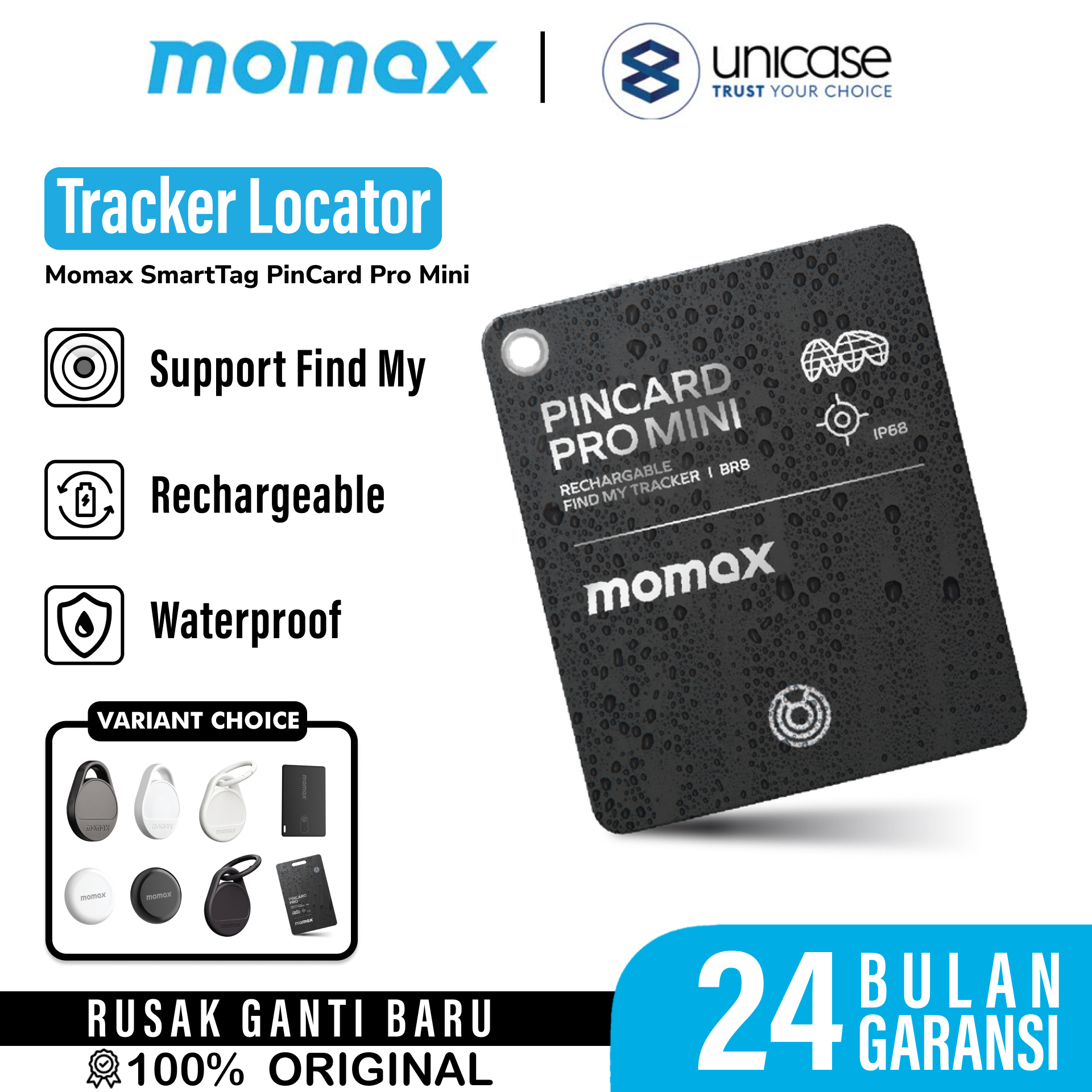 Pelacak Smart Tracker Momax SmartTag Pinpop PinCard Pro Key Finder Slim GPS Find My Card Locator