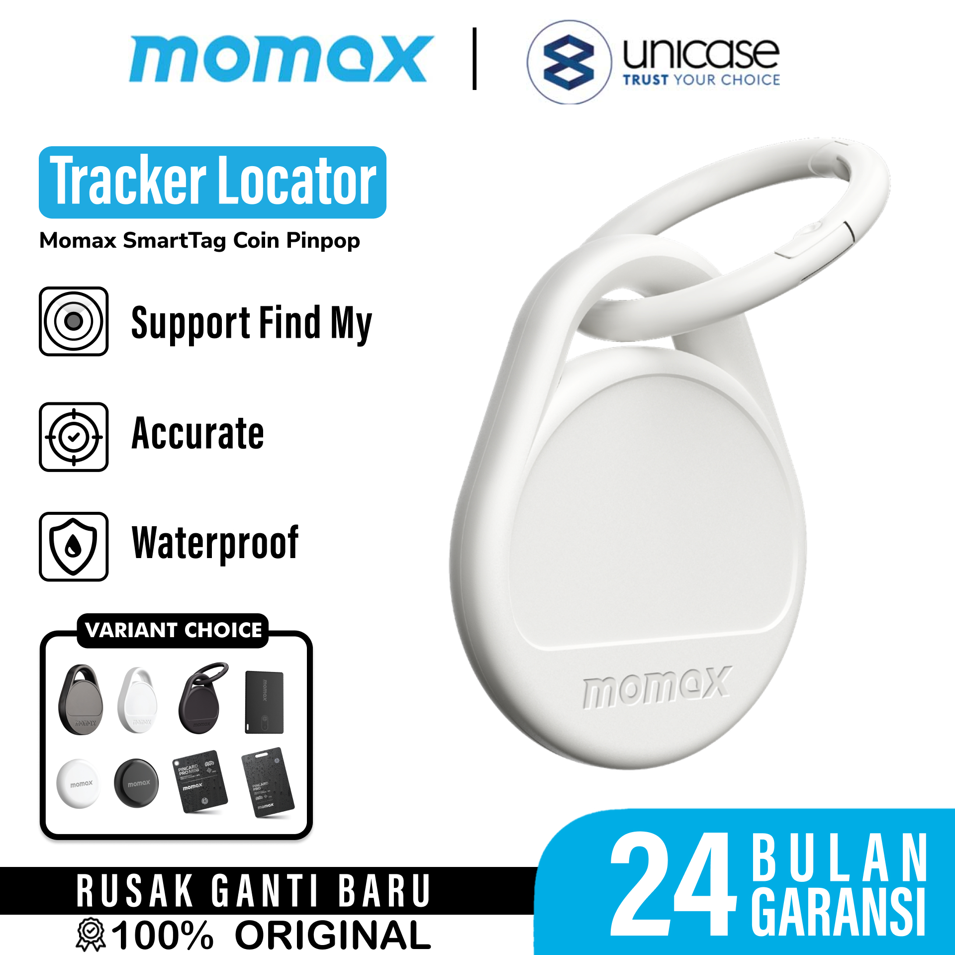 Pelacak Smart Tracker Momax SmartTag Pinpop PinCard Pro Key Finder Slim GPS Find My Card Locator