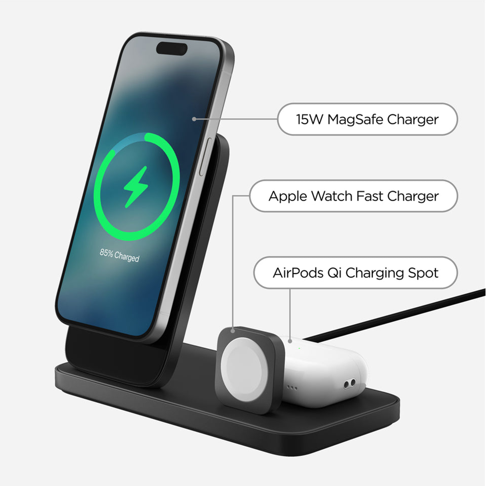 Nomad Wireless Charging Magsafe 3 in 1 Stand One Max V4 Qi2.2 25W - Carbide NM014490858 (Online Eksklusif)