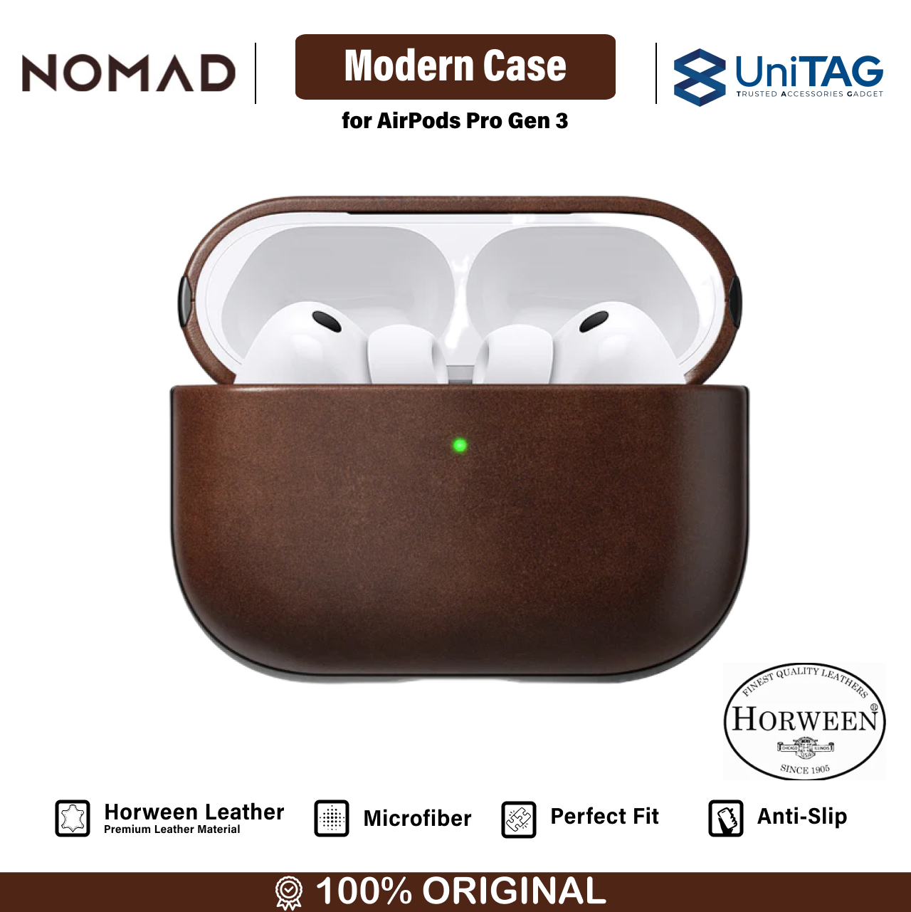 Nomad Airpods Pro 3 Case Modern Leather Case - Rustic Brown Horween NM011284858