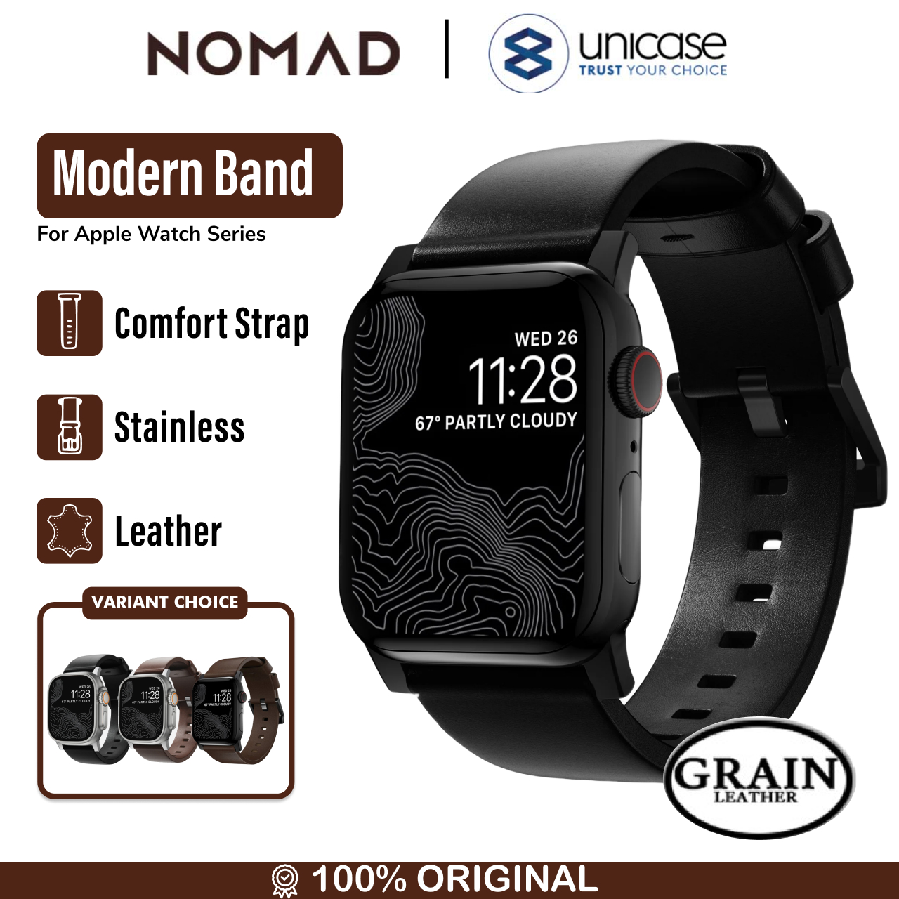 Strap Apple Watch Ultra 2 9/8 49/45/41mm Nomad Modern Horween Leather