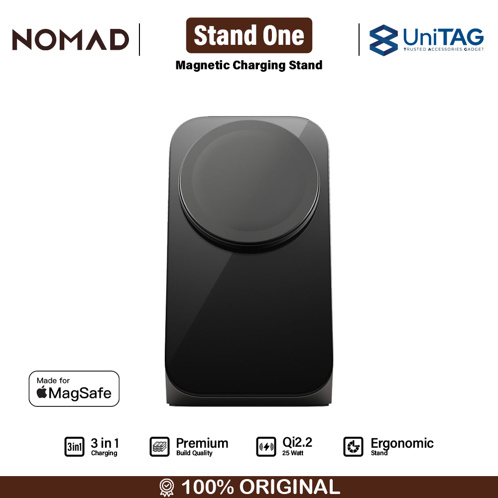 Nomad Wireless Charging Magsafe 2 in 1 Stand One V4 Qi2.2 25W - Carbide NM014520858 (Online Eksklusif)