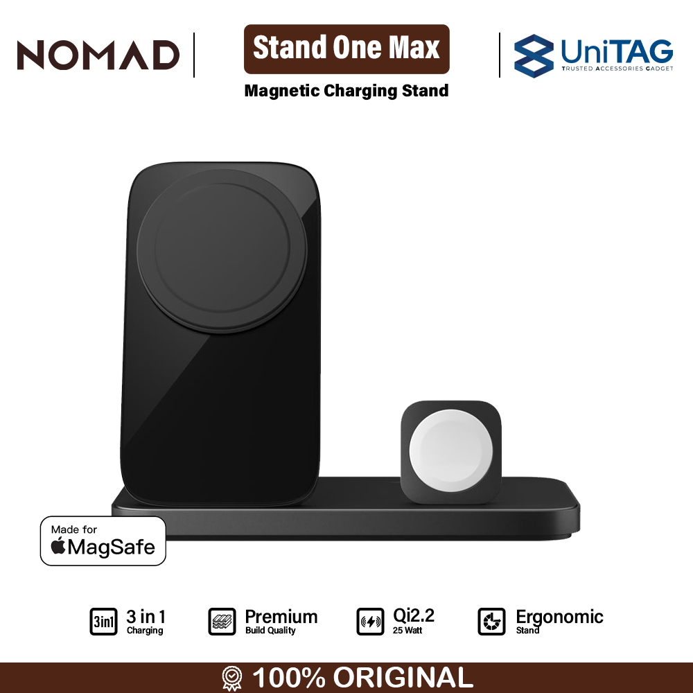 Nomad Wireless Charging Magsafe 3 in 1 Stand One Max V4 Qi2.2 25W - Carbide NM014490858 (Online Eksklusif)