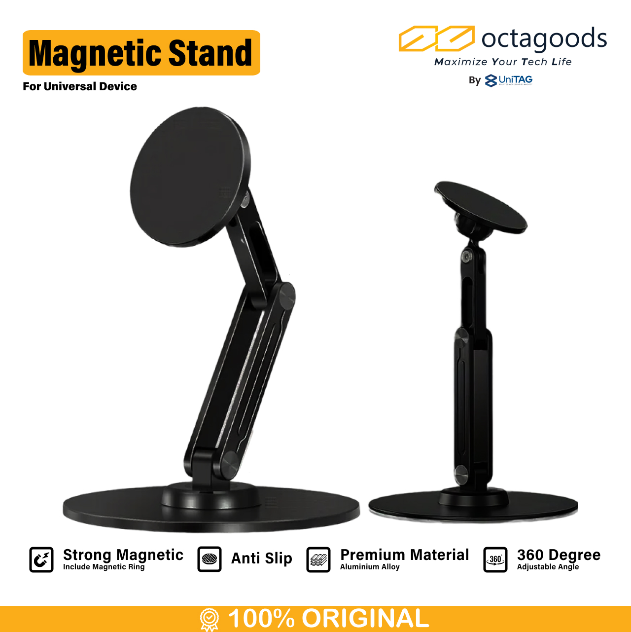 Octagoods Universal Phone Stand Magsafe P74 Holder - Black P74 Phone