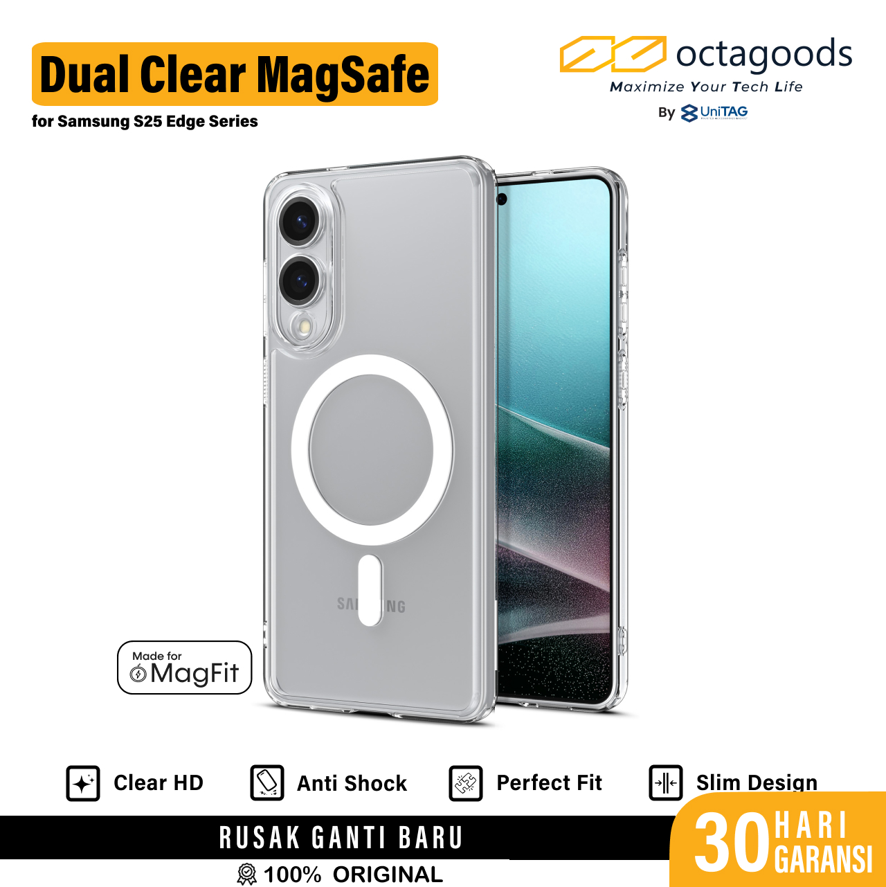 Octagoods Galaxy S25 Edge Case Dual Clear Magsafe - Clear K08352