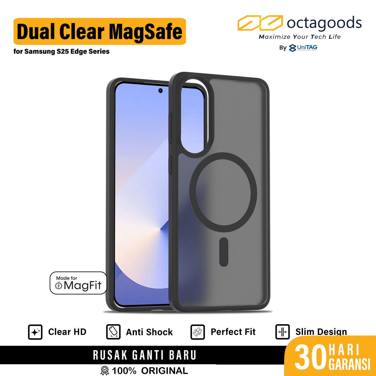 Octagoods Galaxy S25 Edge Case Dual Clear Magsafe - Frosted Black K400150