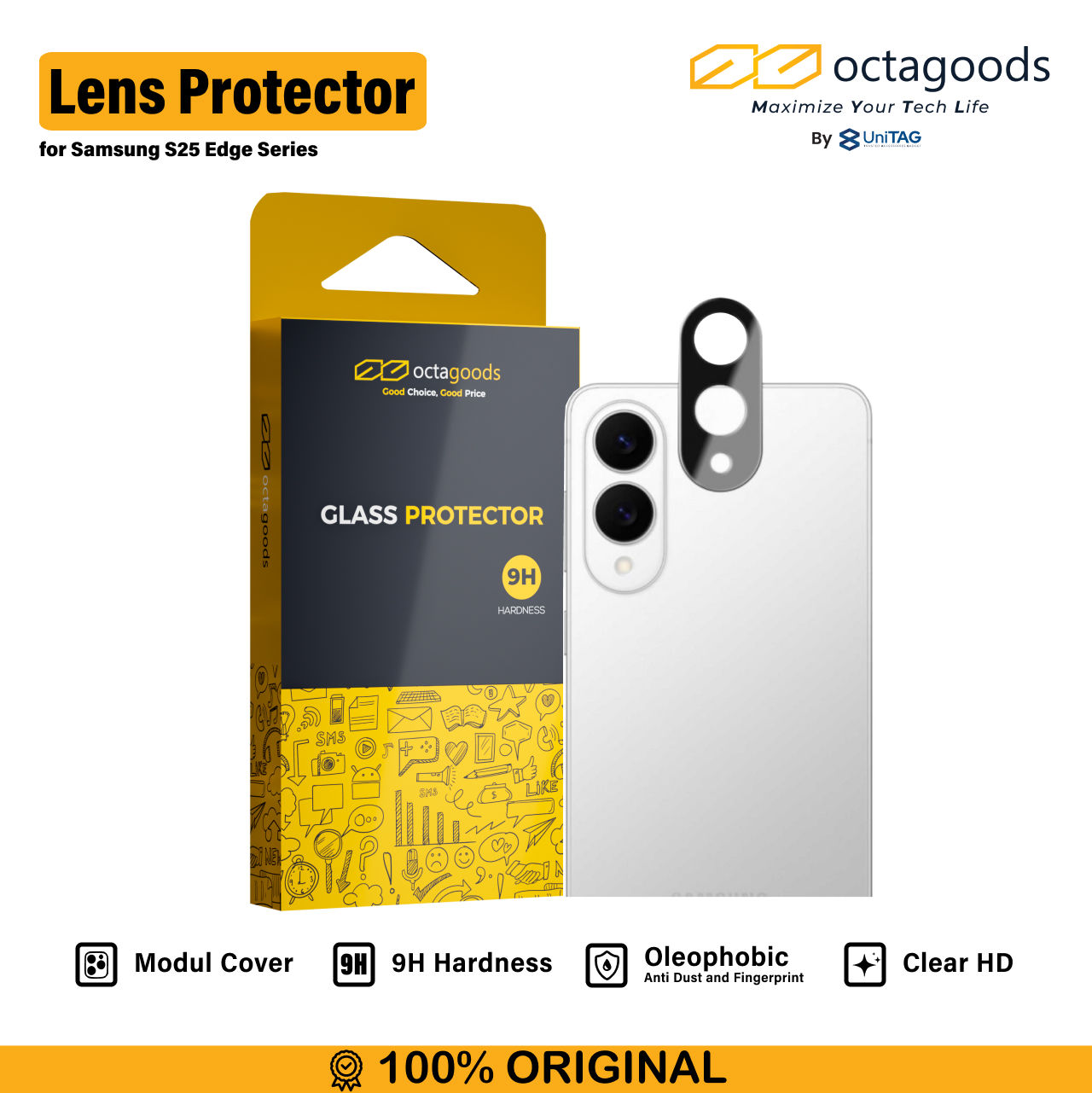 Octagoods Galaxy S25 Edge Camera Lens Protector Full Cover - Clear SX7646