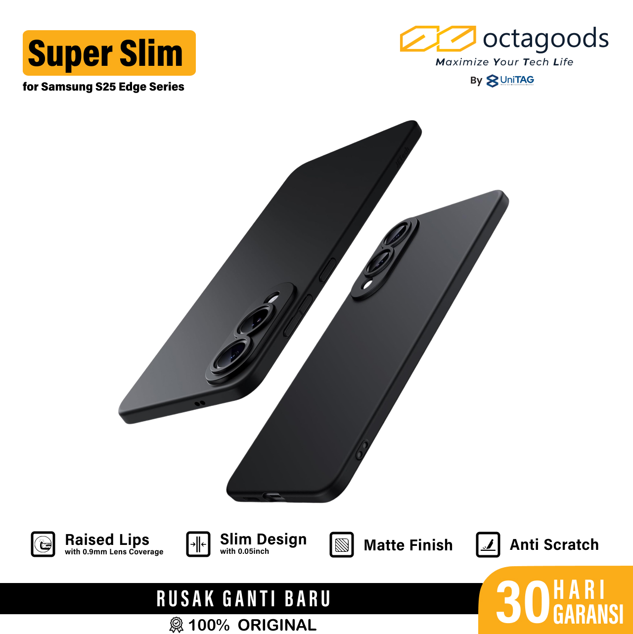 Octagoods Galaxy S25 Edge Case Super Slim - Matte Black CB36003