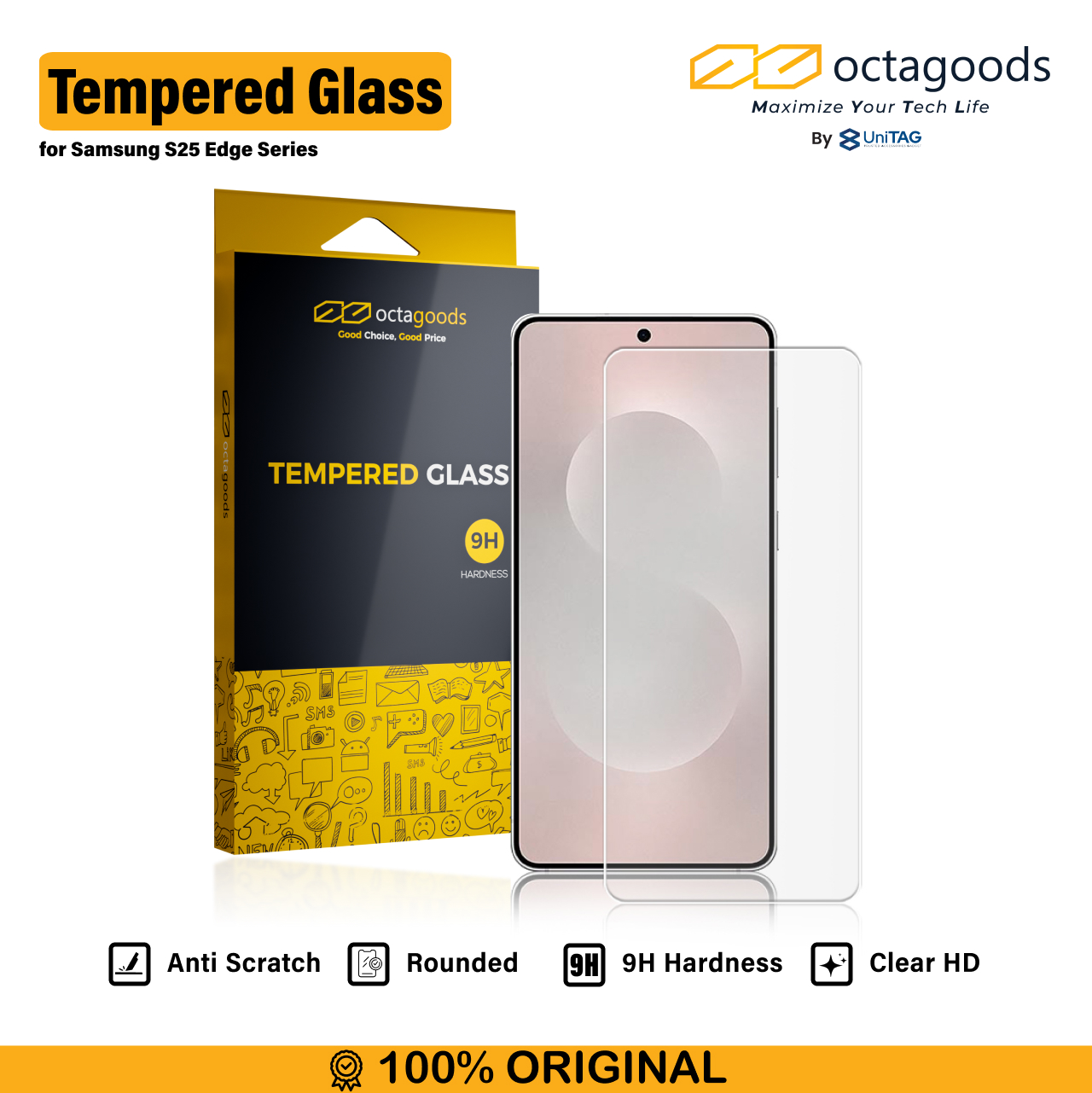 Octagoods Galaxy S25 Edge Tempered Glass - Clear SX7644