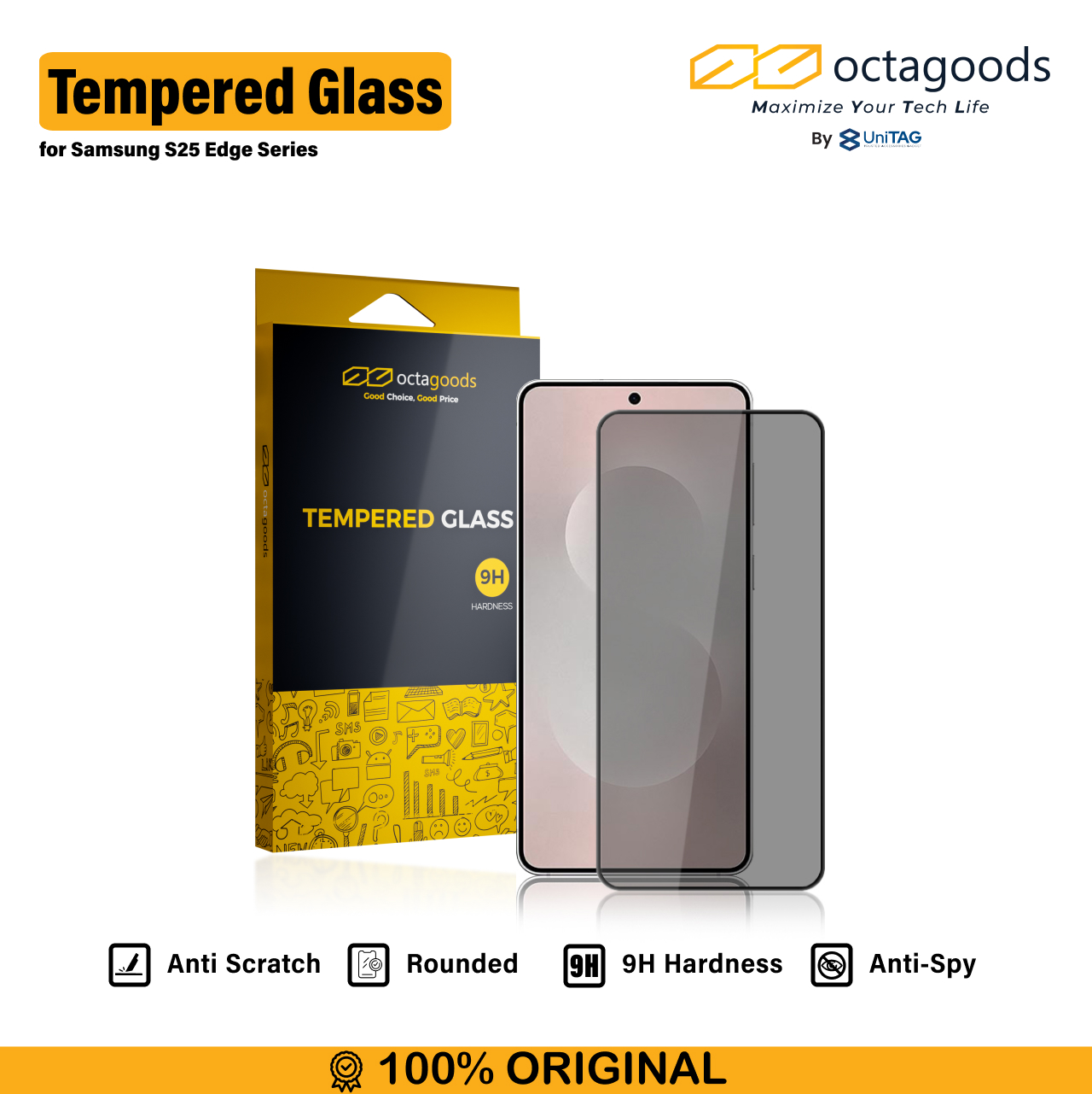 Octagoods Galaxy S25 Edge Tempered Glass - Privacy FKM5300
