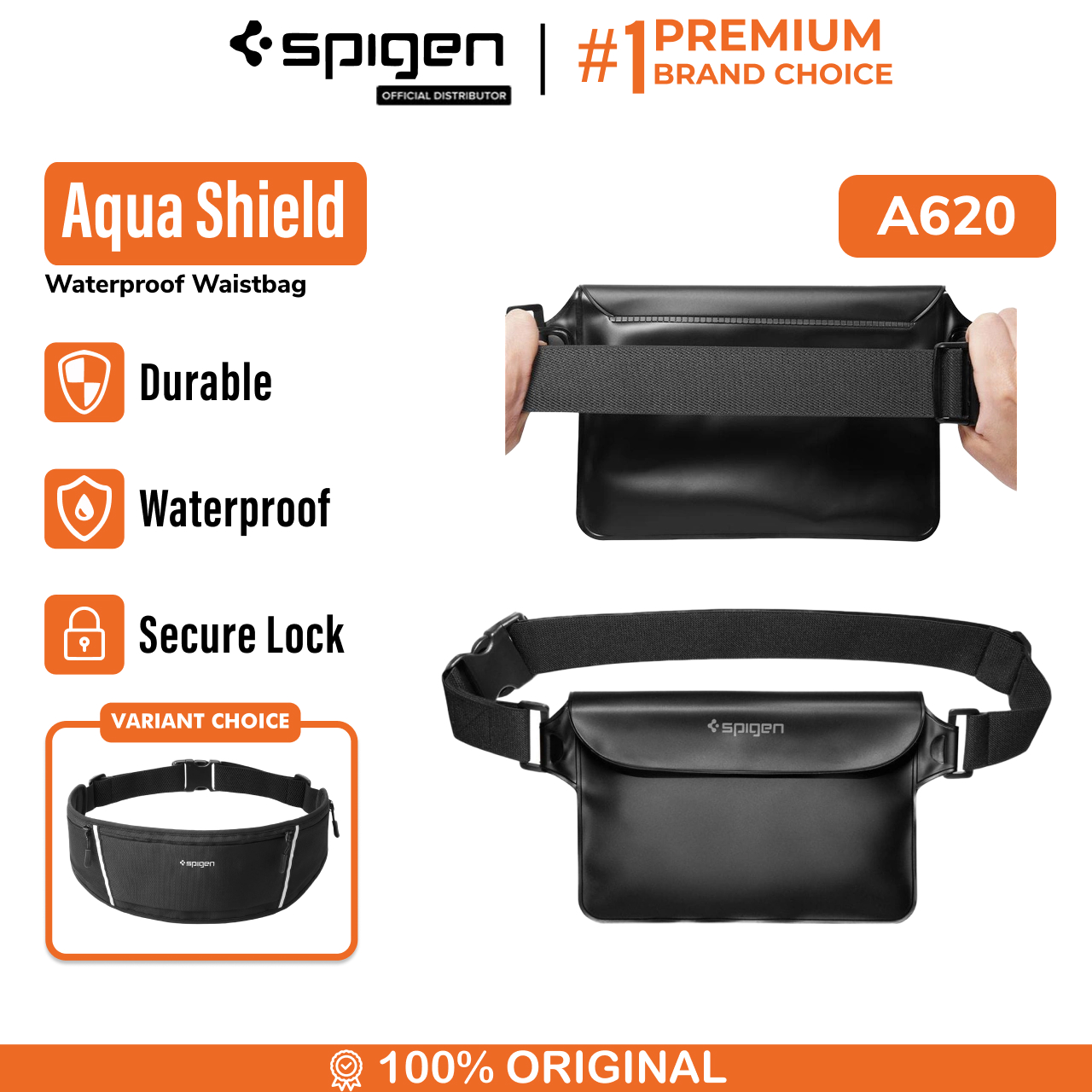 Tas Selempang Pinggang Pria Spigen Waistbag Aqua Shield Sport Waterproof Travel Durable multifungsi