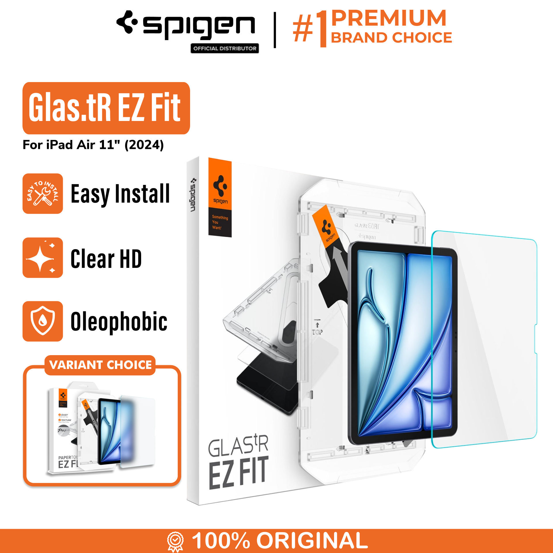 Spigen iPad Air 11" (2025 / 2024) Tempered Glass with Tray 1 Pack Glas.tR EZ Fit - Transparency AGL07798