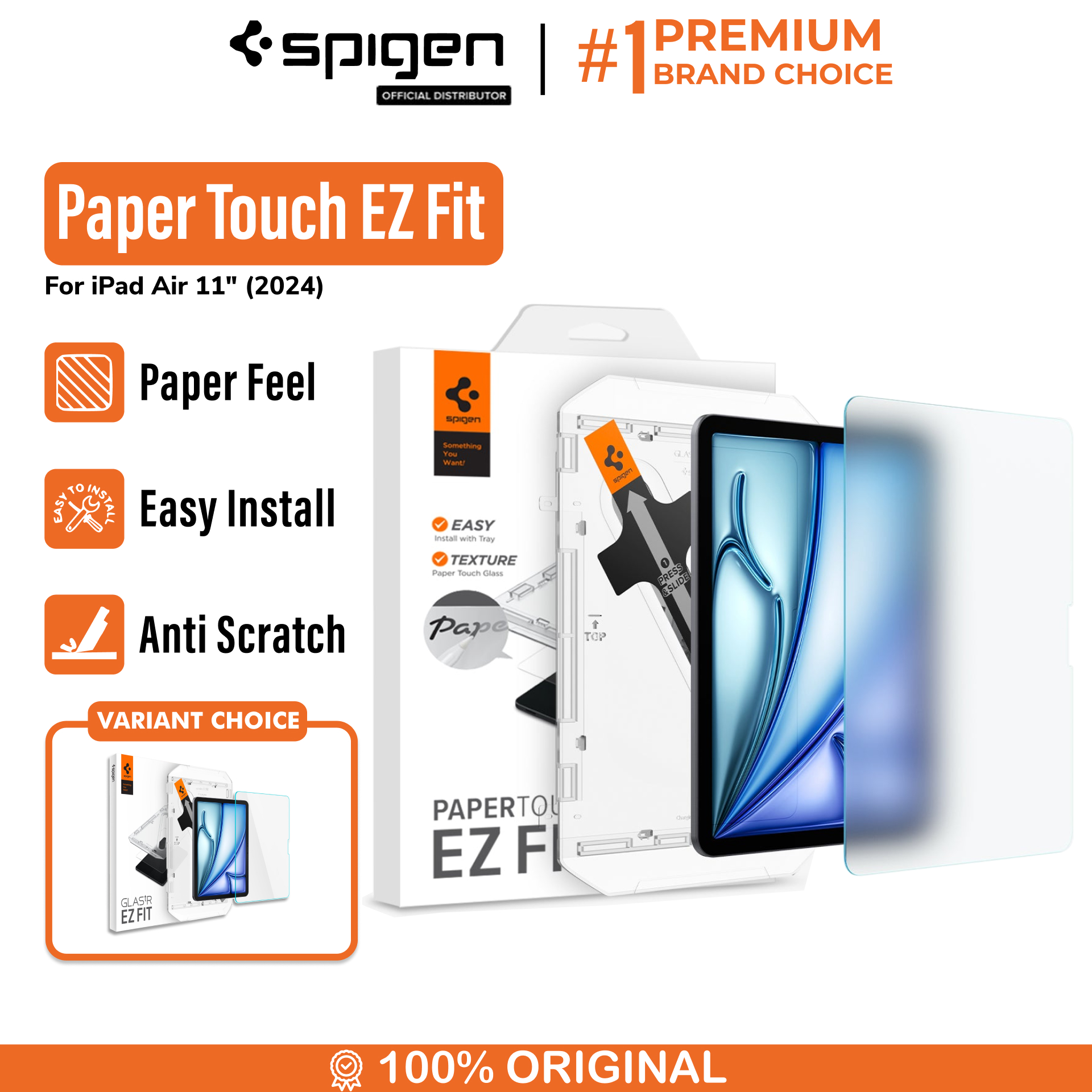 Spigen iPad Air 11" (2025 / 2024) Screen Protector Paperlike with Tray 1 Pack Paper Touch EZ Fit - Transparency AGL07799