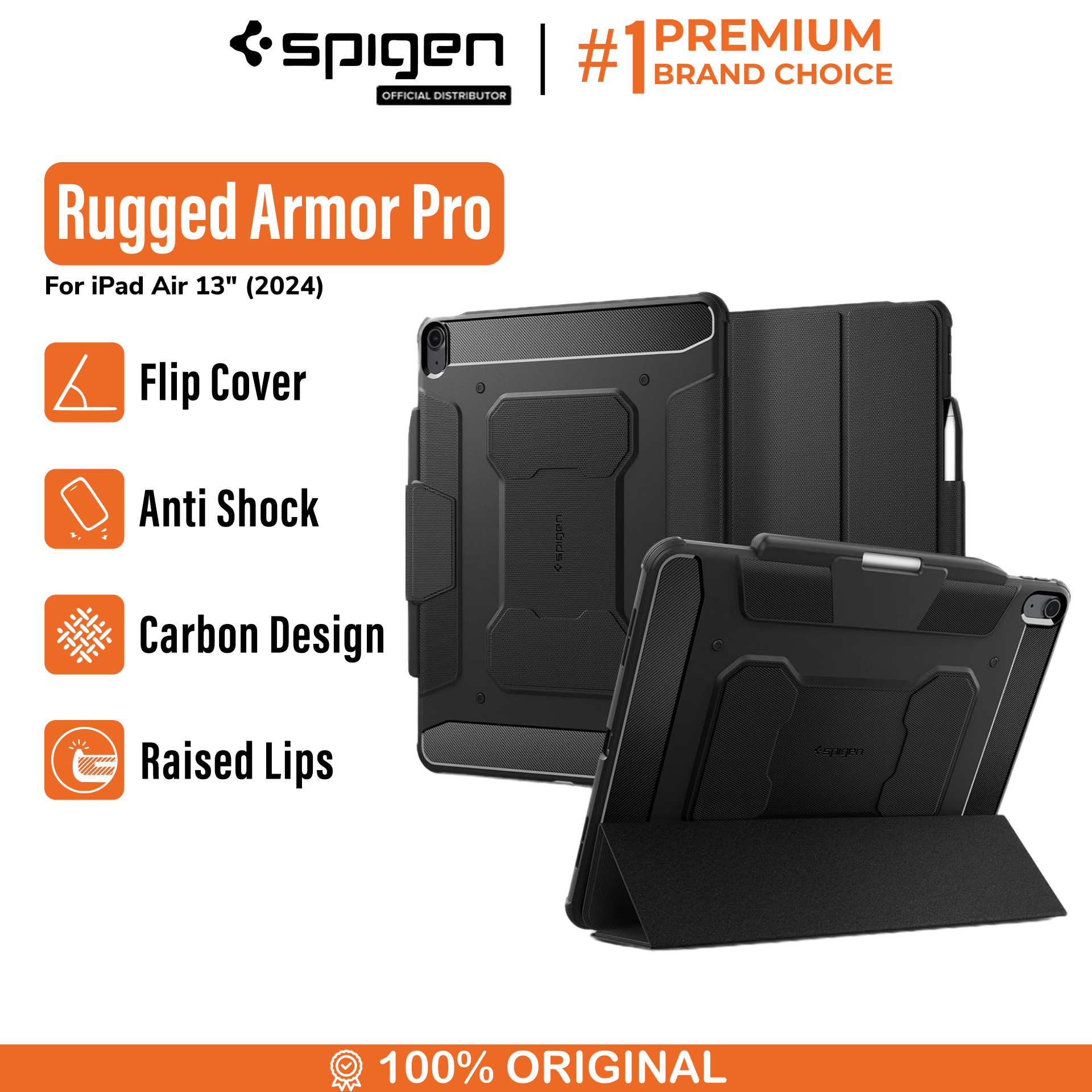 Spigen iPad Air 13" (2024) Case Rugged Armor Pro - Black ACS07669