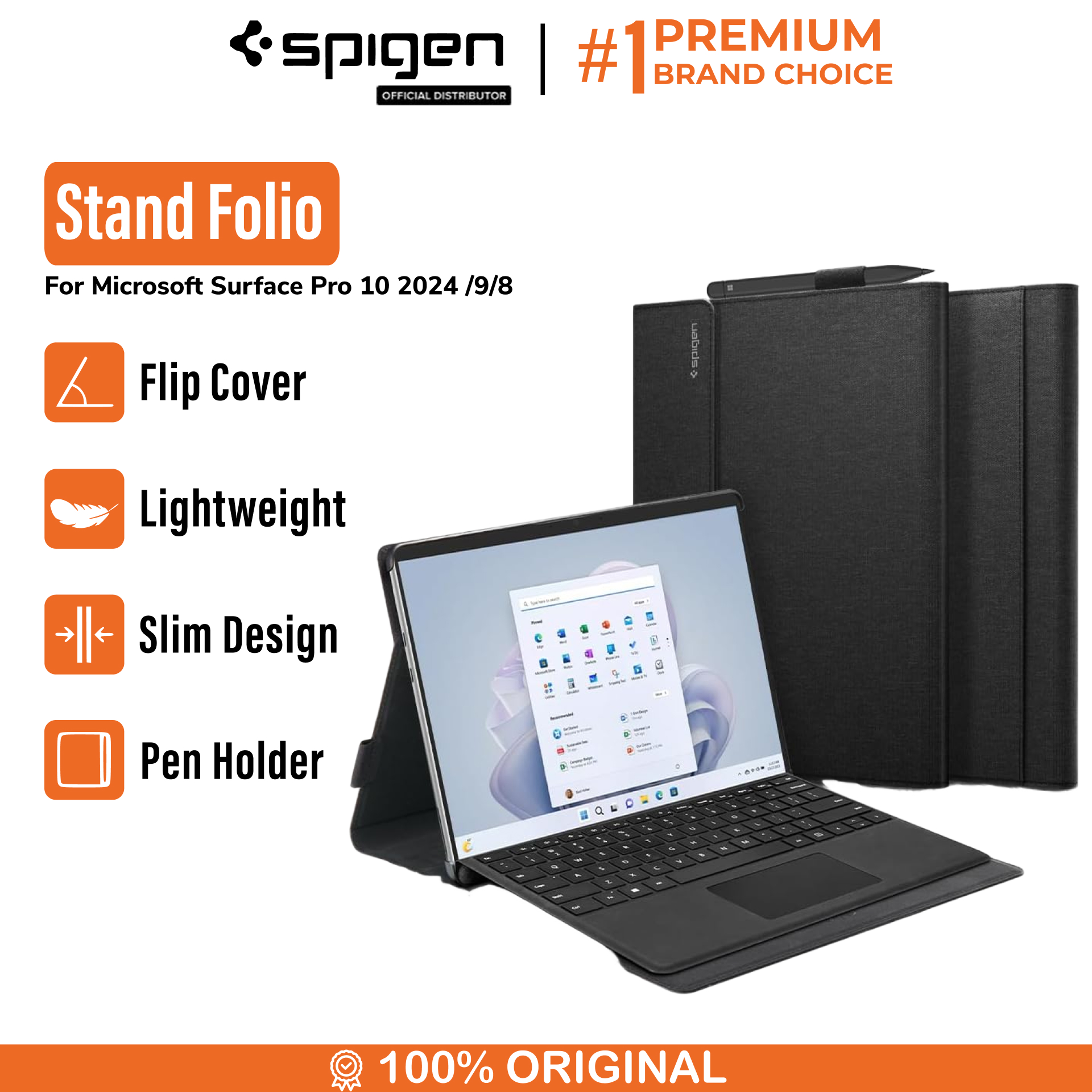 Spigen Surface Pro 10 (2024) / Pro 9 (2022) / Pro 8 (2021) Case Stand Folio - Black ACS04207