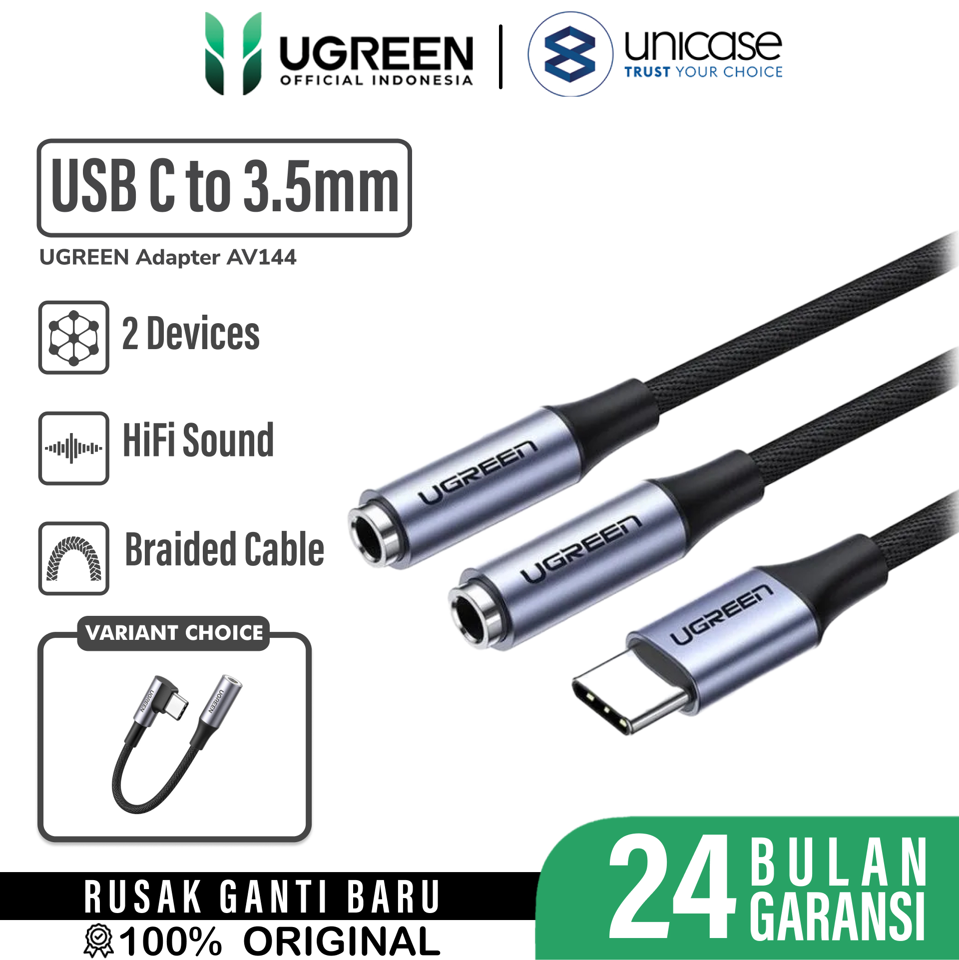 UGREEN Kabel Audio Splitter Dual 3.5mm - USB C Braided 0.2m - AV144 30732