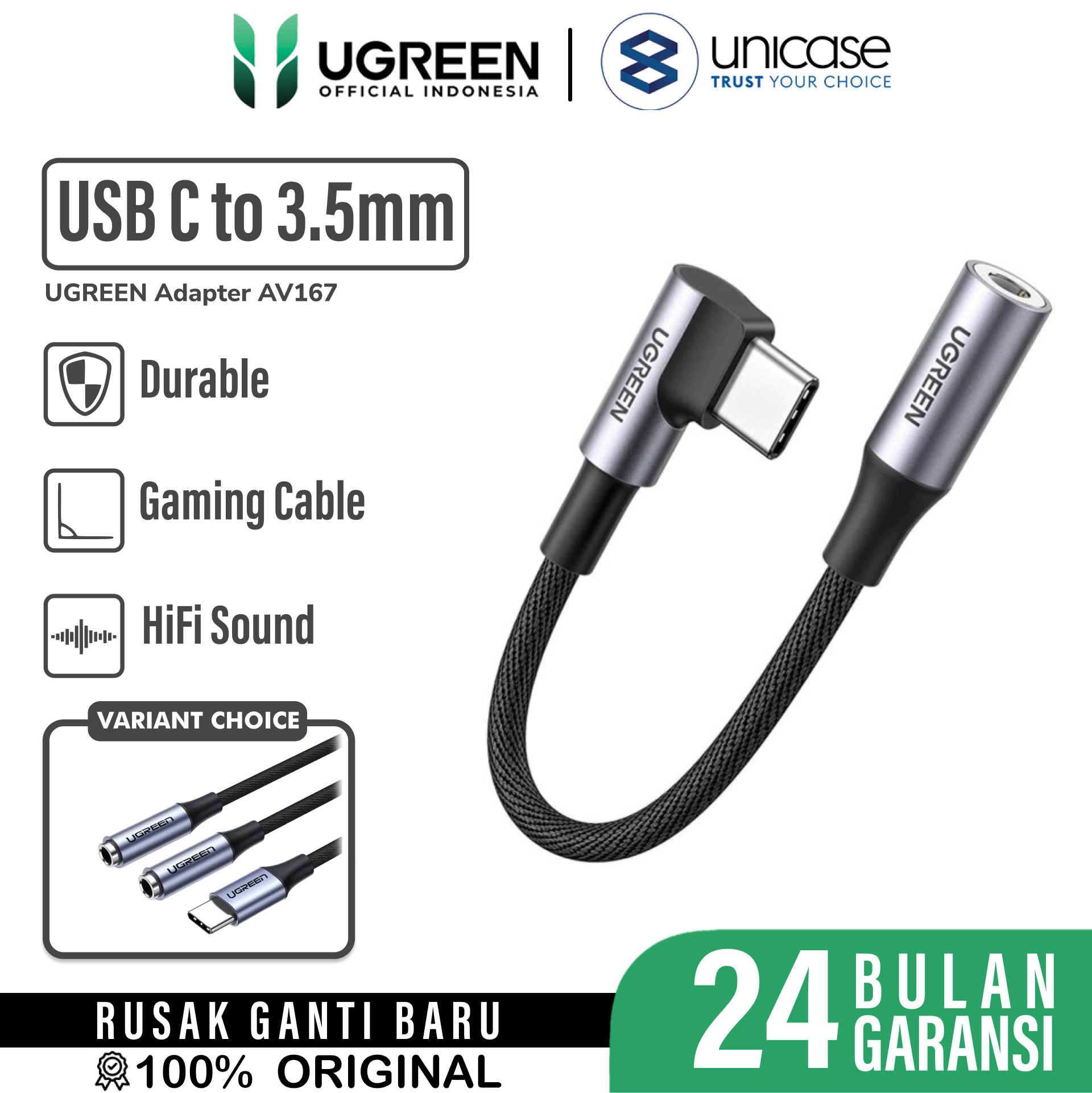 Cable USB Type C 90 Derajat to 3.5mm UGREEN HD Audio Aux Braided Kabel