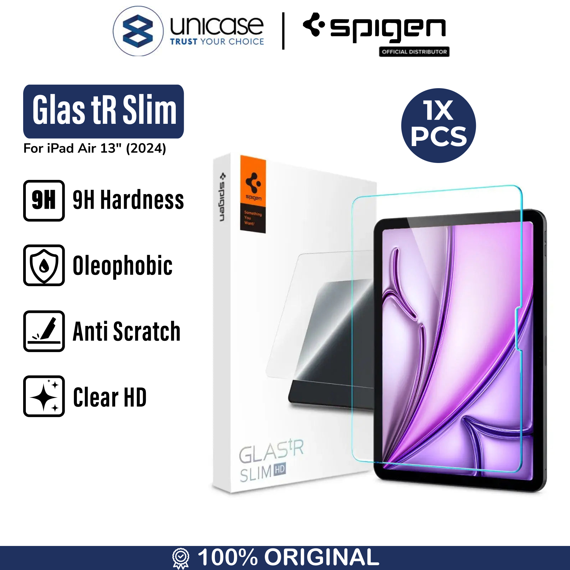 Spigen iPad Air 13" (2025 / 2024) Tempered Glass 1 Pack Glas.tR SLIM HD - Transparency AGL07802