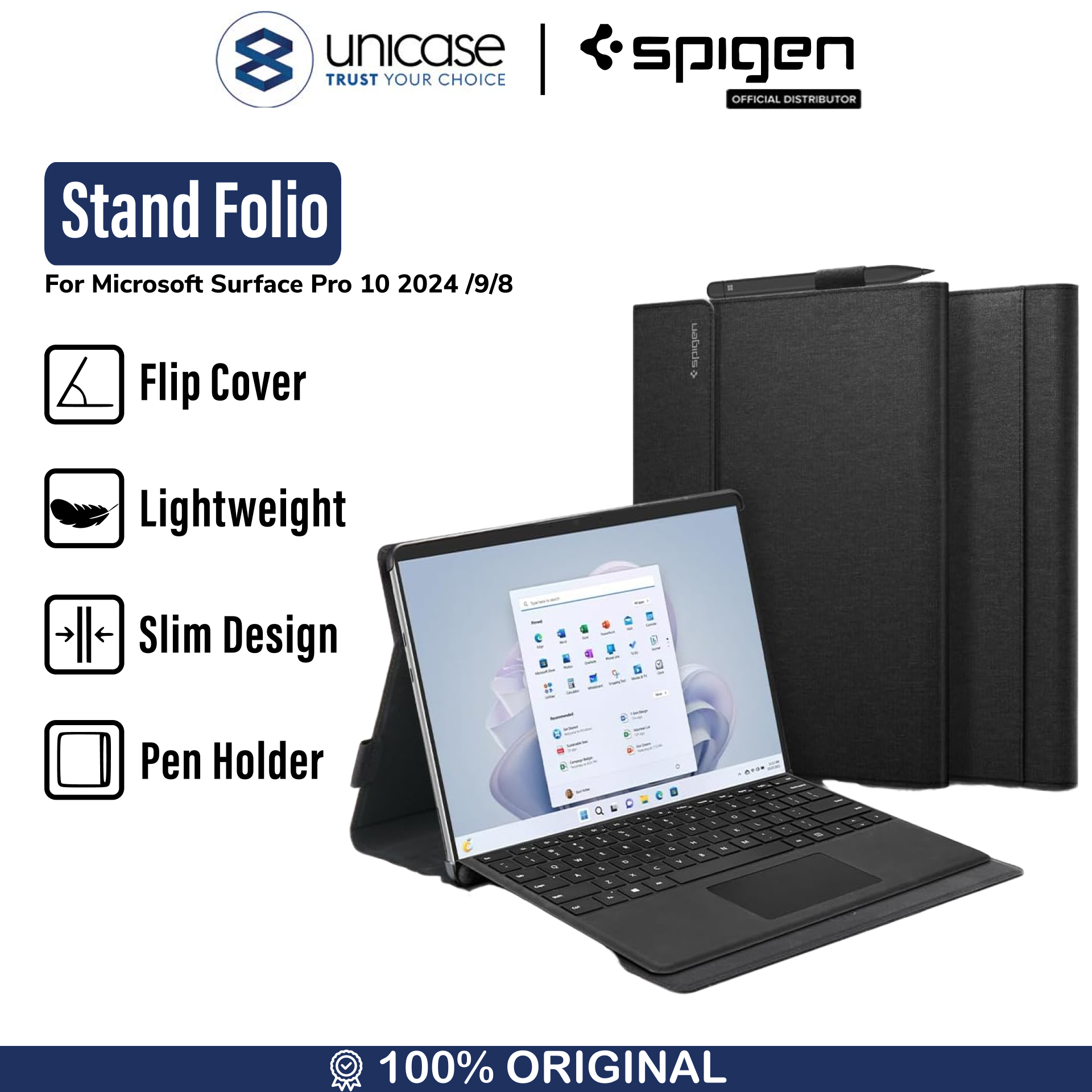 Spigen Surface Pro 10 (2024) / Pro 9 (2022) / Pro 8 (2021) Case Stand Folio - Black ACS04207