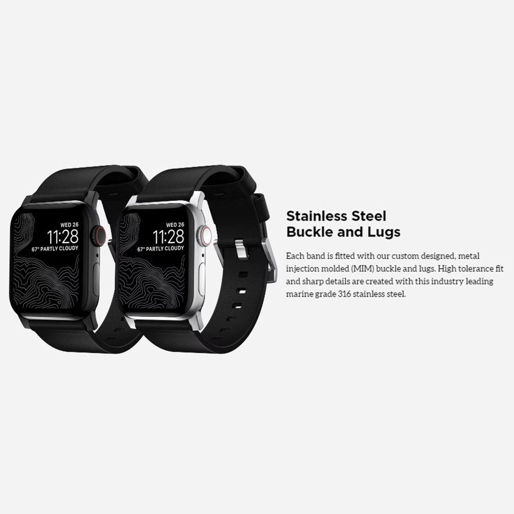 Nomad Apple Watch 49mm / 46mm / 45mm / 44mm / 42mm (Series 3 / 2 / 1) Strap Modern Band Horween Leather - Rustic Brown Silver Hardware NM1A4RSM00