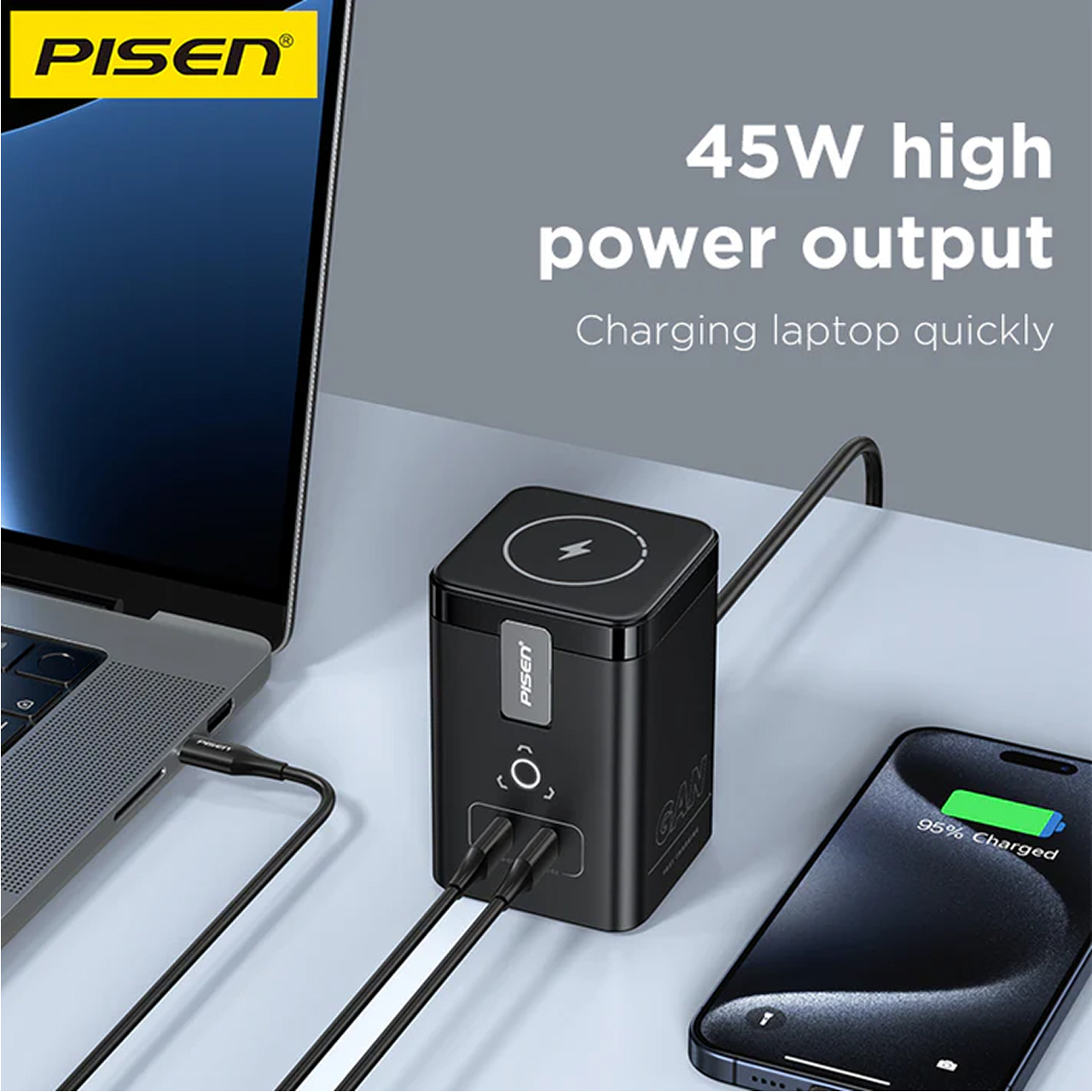 Pisen Desktop Charger Wireless 1C GaN 45W - Black TP-C25