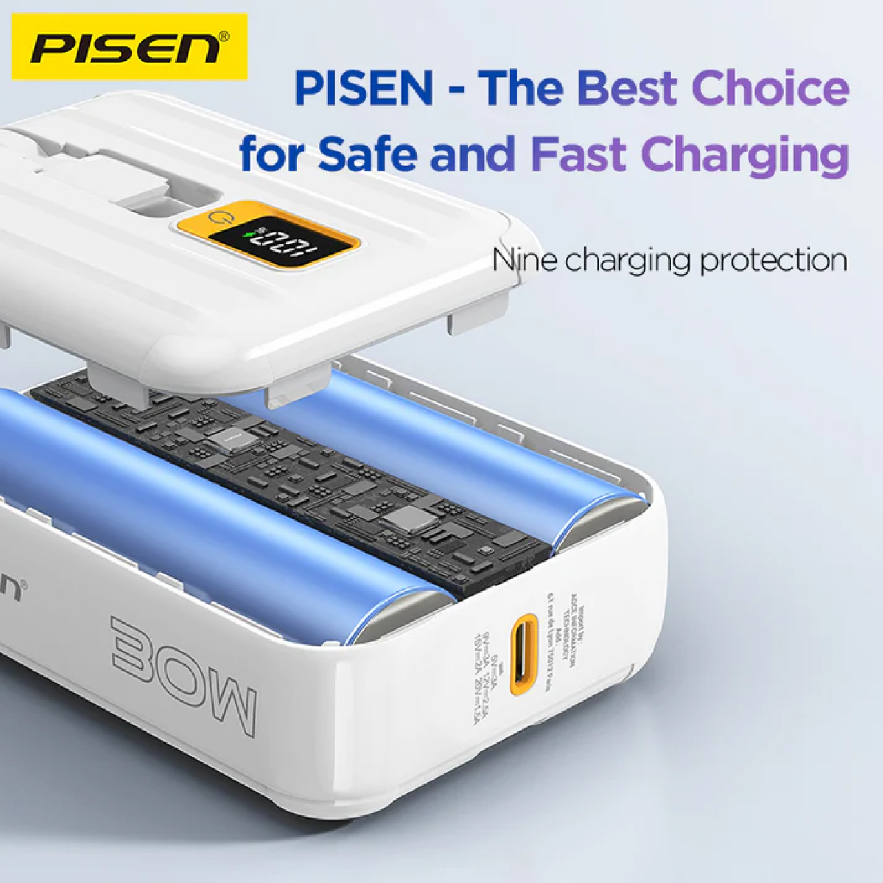 Pisen Powerbank 10000mAh 1C + Dual Built-in USB C 30W - White TS-D364