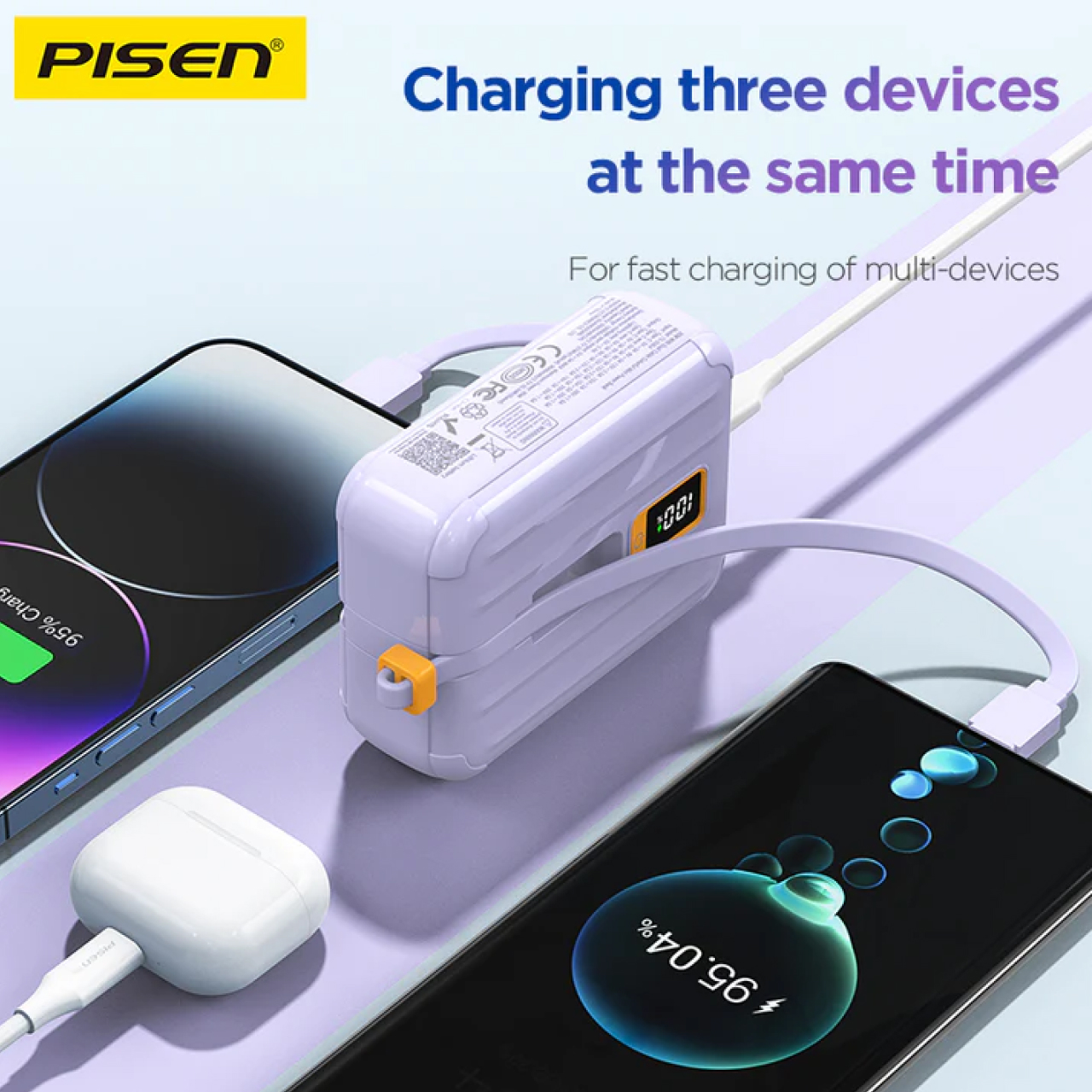 Pisen Powerbank 10000mAh 1C + Dual Built-in USB C 30W - White TS-D364