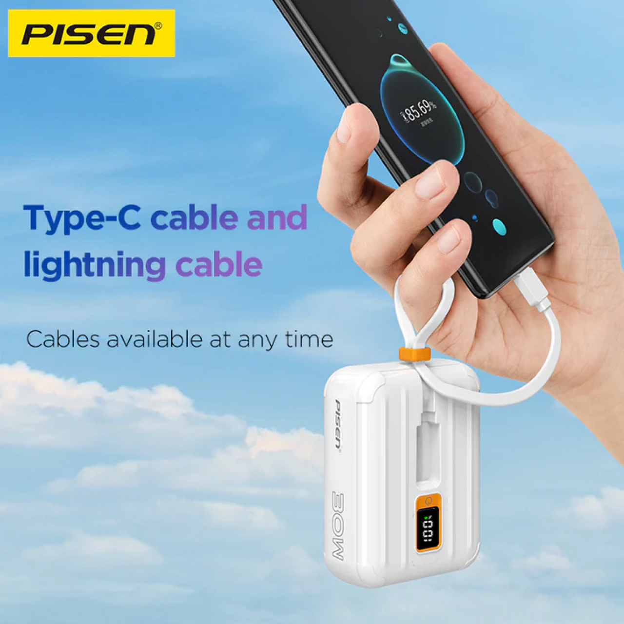 Pisen Powerbank 10000mAh 1C + Dual Built-in USB C 30W - White TS-D364