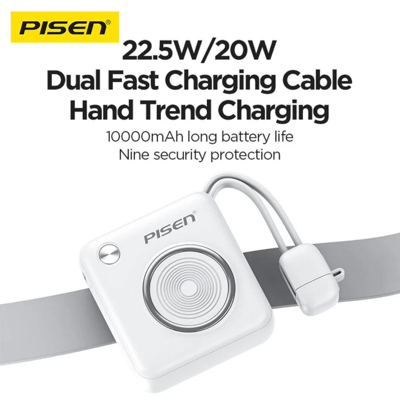 Pisen Powerbank 10000mAh 1C + Built-in USB C & Lightning 22.5W - White TP-D105
