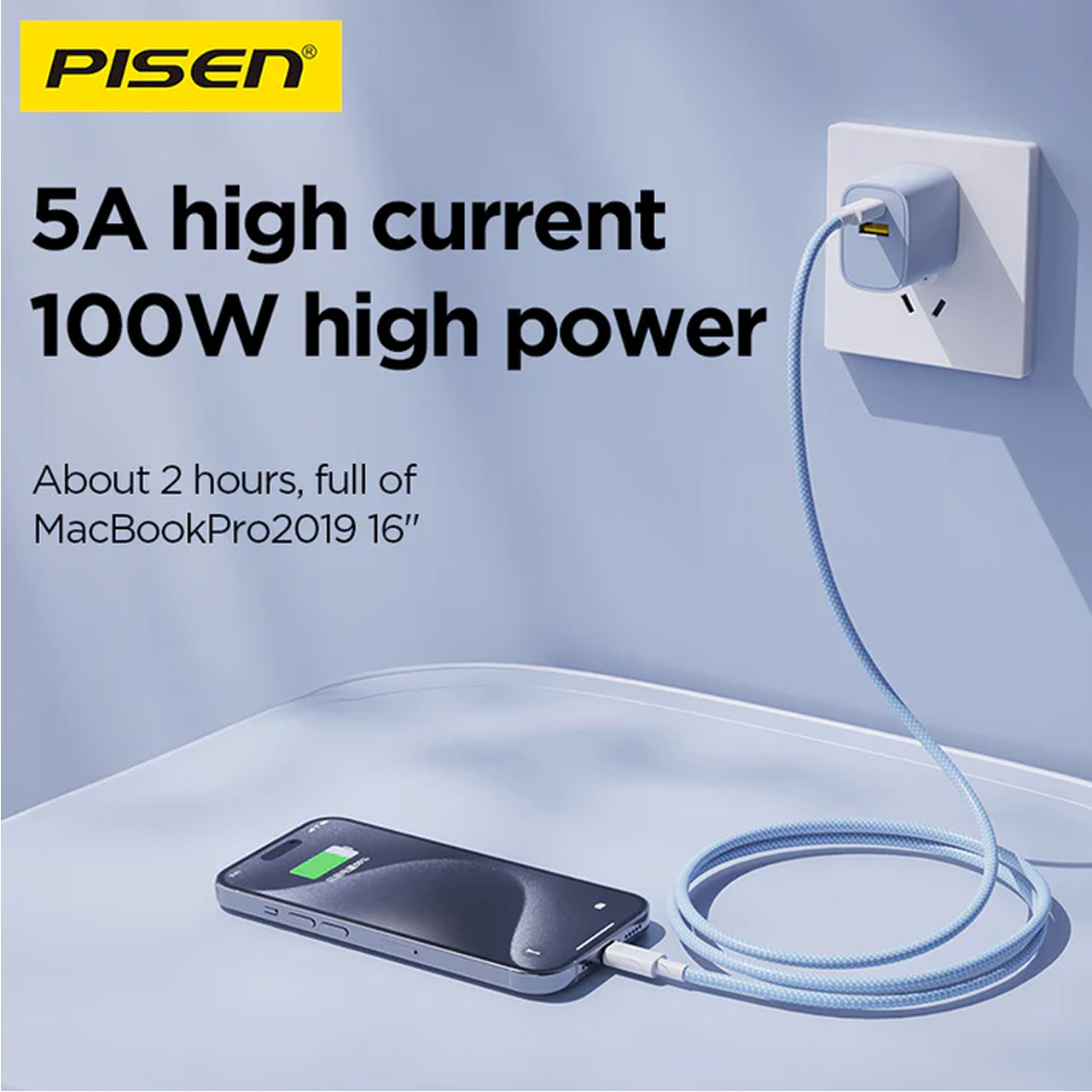 Pisen Kabel Charger USB C - USB C 100W Vivid Braided 1m - Gray CC12-1000