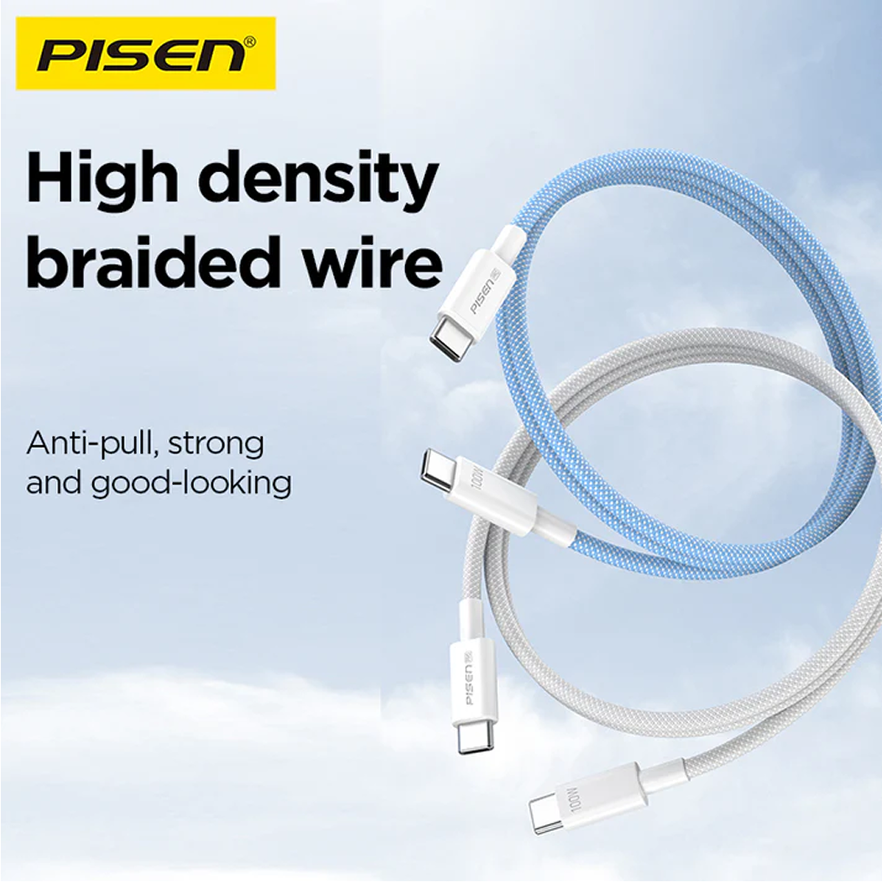 Pisen Kabel Charger USB C - USB C 100W Vivid Braided 1m - Gray CC12-1000