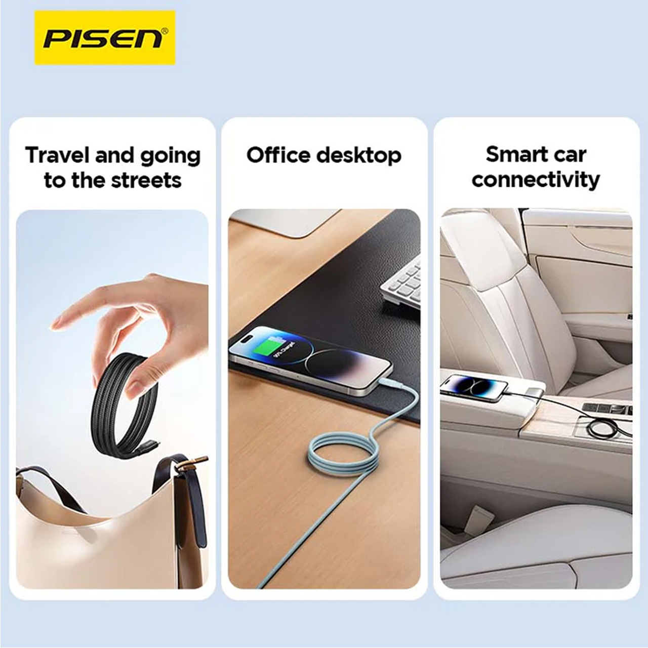 Pisen Kabel Charger USB C - Lightning 27W Magloop Braided 1m - Black CL-FC12-1000