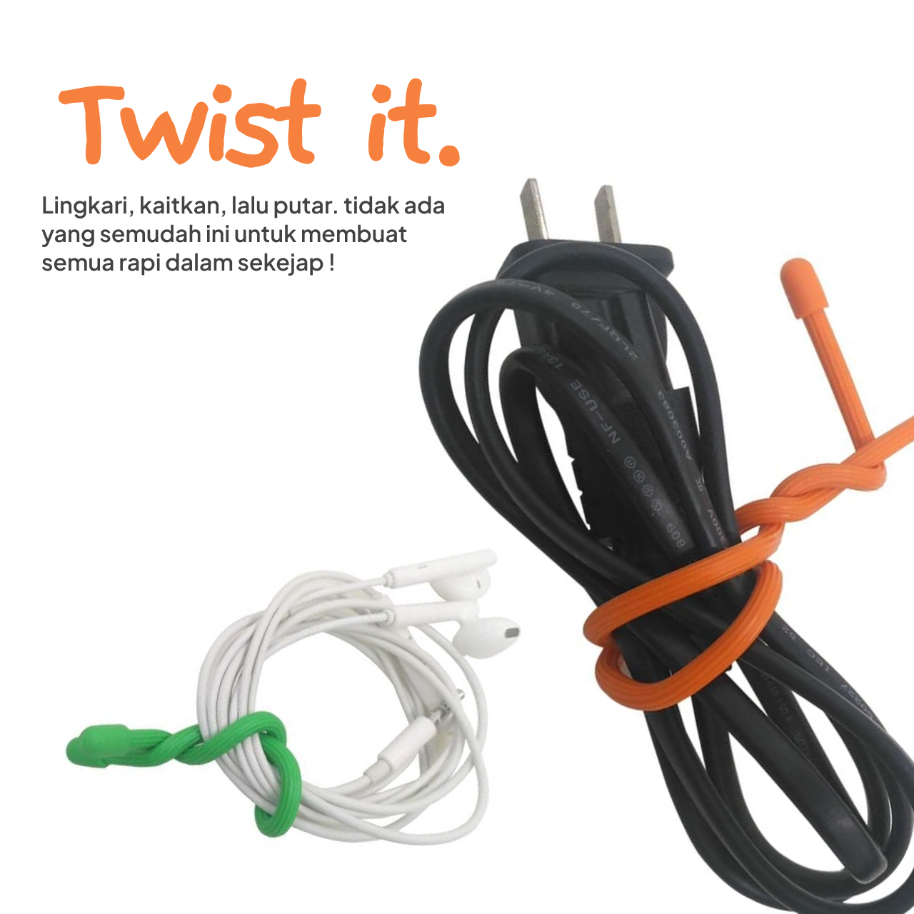 Octagoods Cable Organizer 4 Inch Silicone Cable Tie 4 Pack - Black Green Red Orange