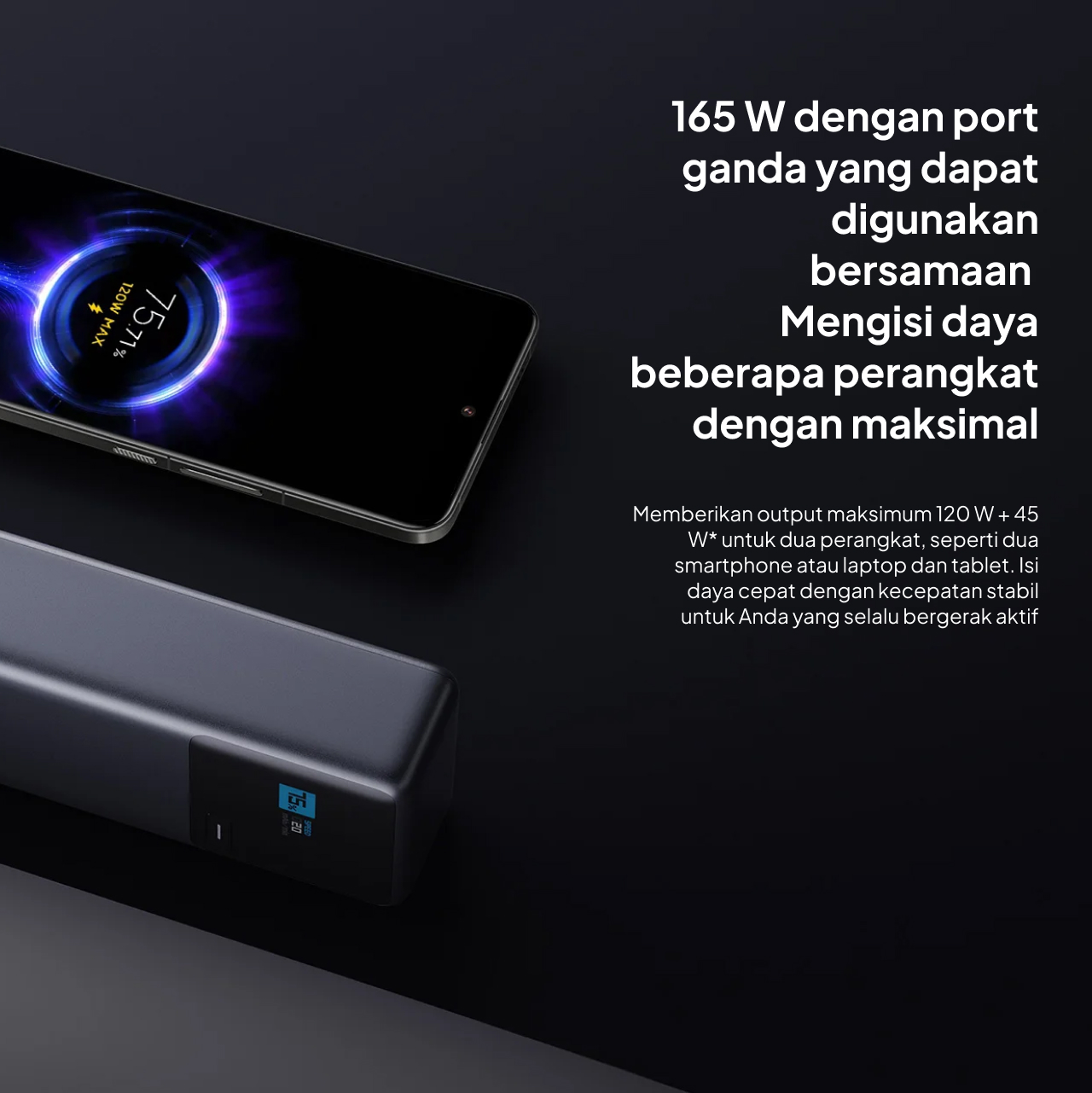 Xiaomi Powerbank Built in Kabel Charger USB C 10000mAh 165W - Gray