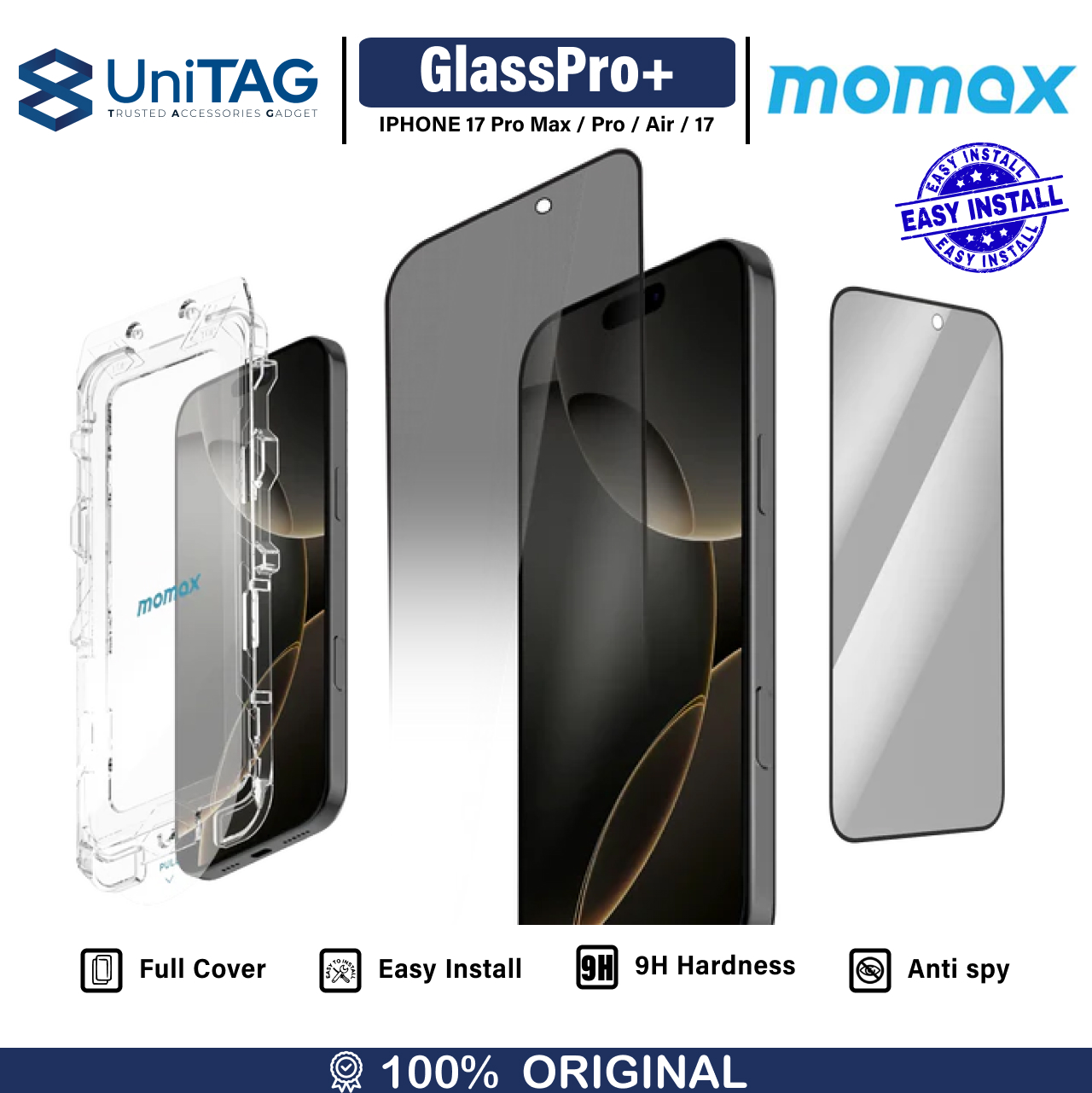 Momax iPhone 17 Pro Tempered Glass GlassPro+ PG Full Cover - Privacy PZAP25DIVMD