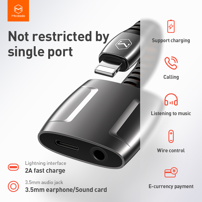 Adapter 2in1 MCDODO Lightning + Jack 3.5mm AUX Audio Spliter Converter