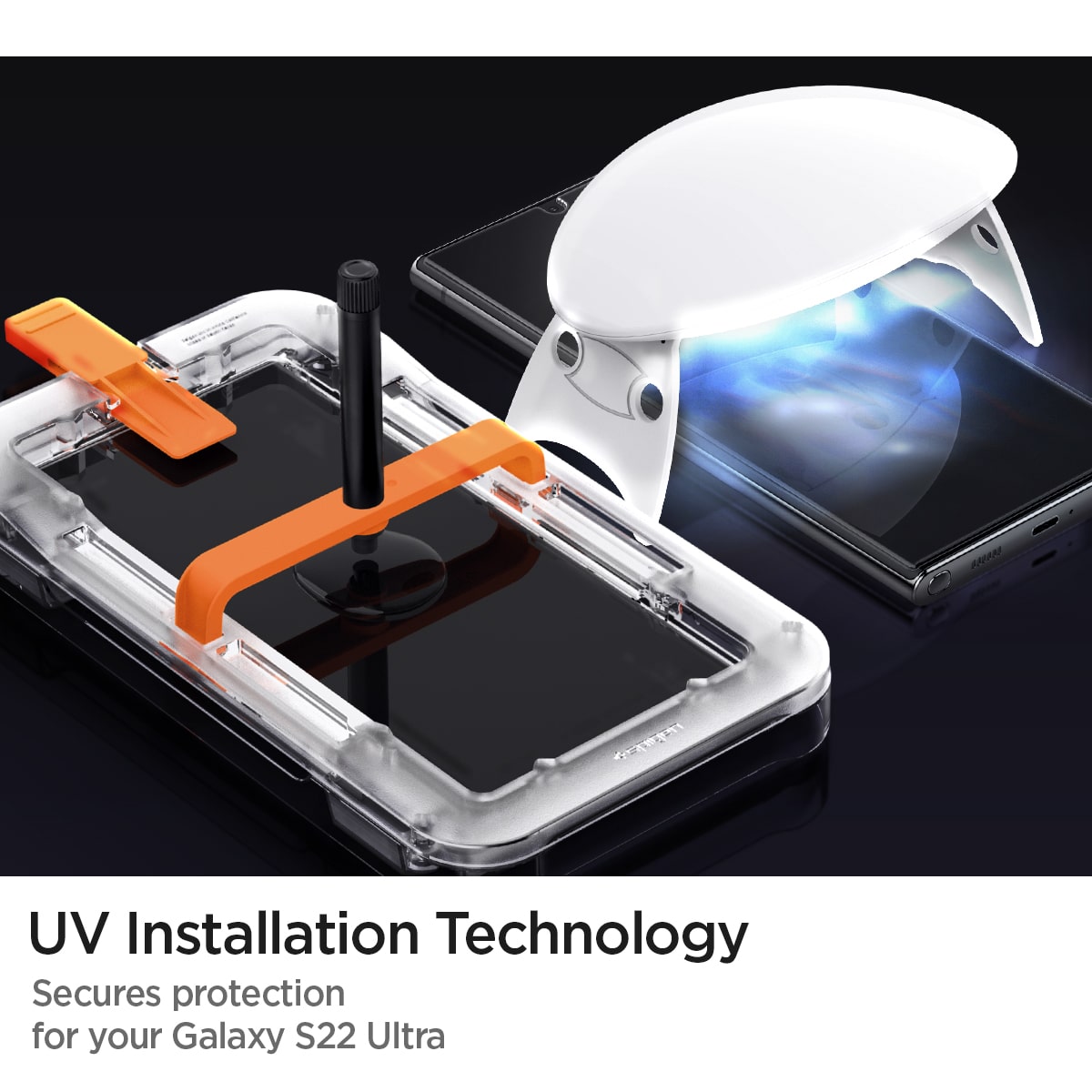 Tempered Glass UV Samsung Galaxy S22 Ultra Plus Spigen Platinum Tray