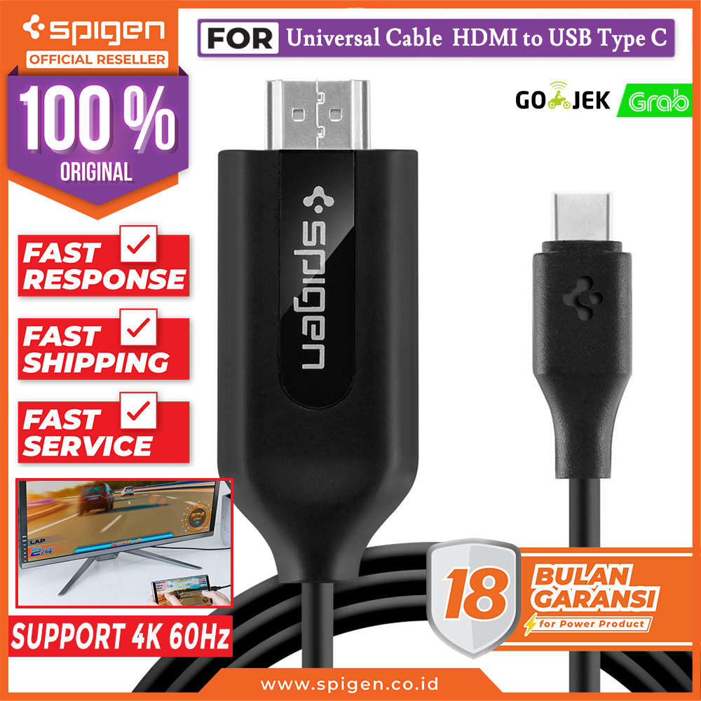 Spigen HDMI to USB Type C Cable 3.1 Essential C21CH (4K 60Hz / UHD) - Rubber - 2m - Black - 000CA25552