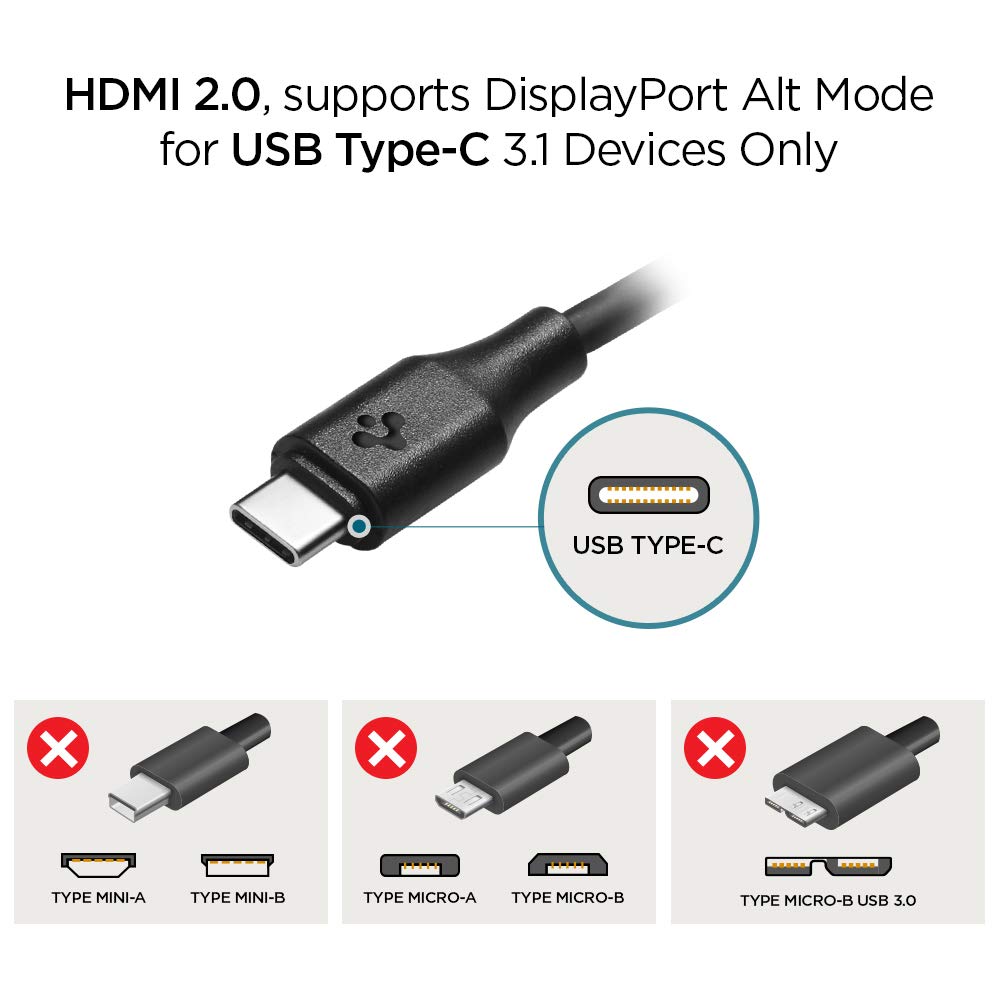 Spigen HDMI to USB Type C Cable 3.1 Essential C21CH (4K 60Hz / UHD) - Rubber - 2m - Black - 000CA25552