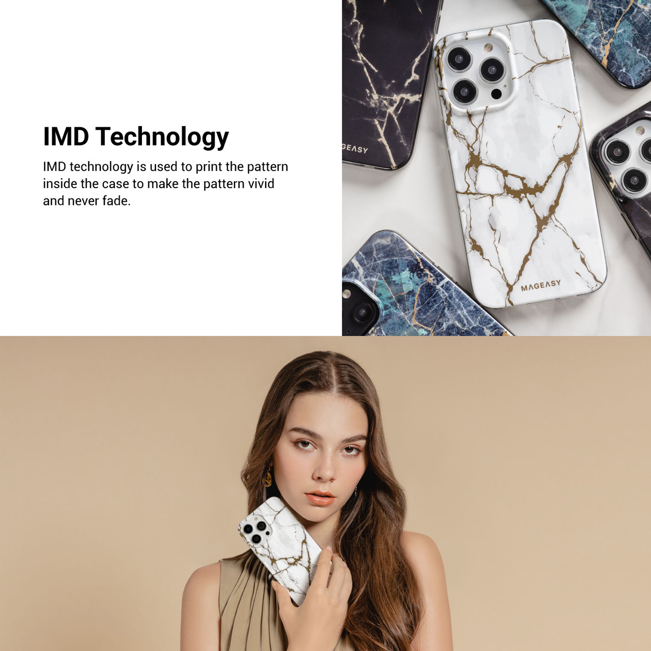 Case iPhone 15/ 14 Pro Max Plus MagEasy Marble MagSafe Hybrid Cover