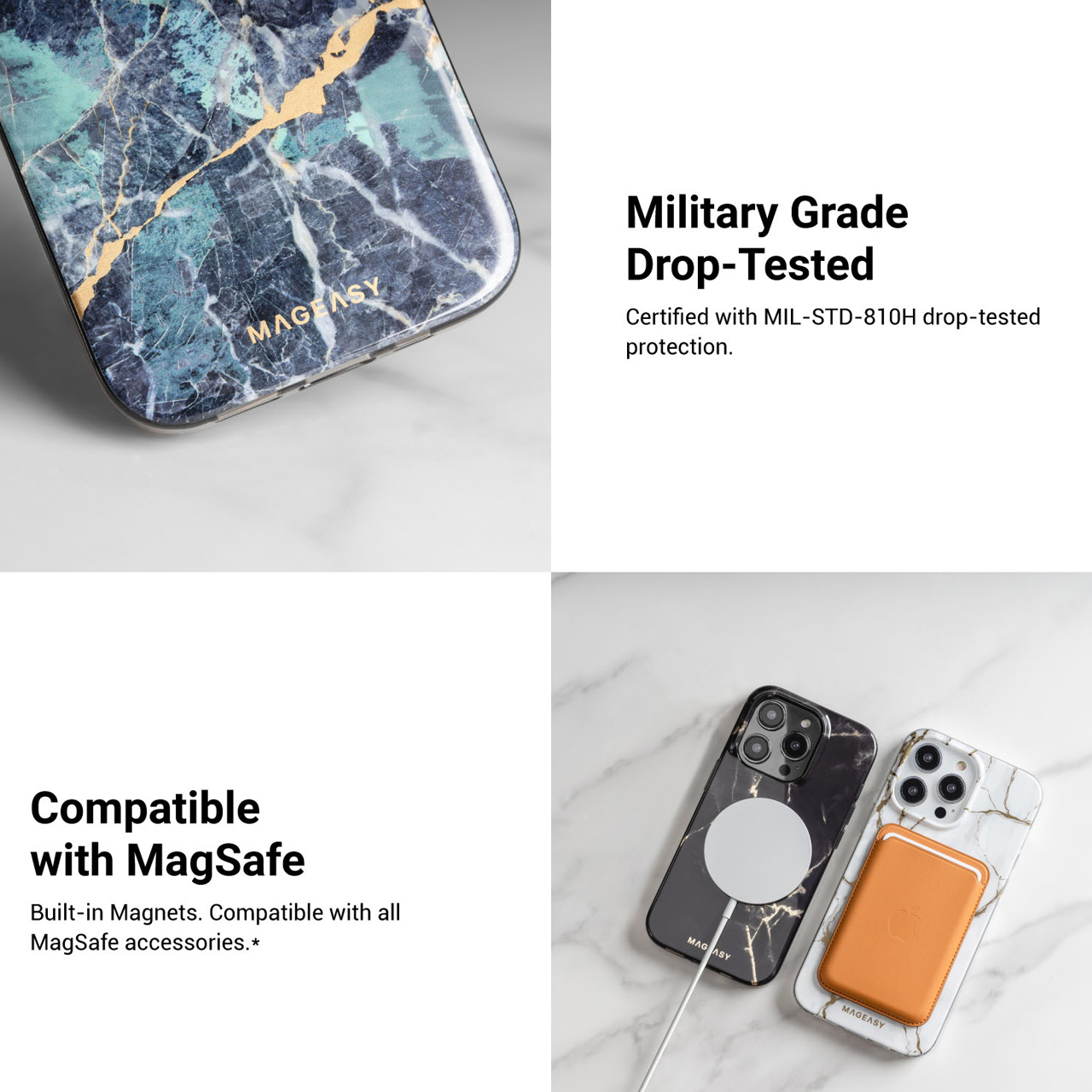 Case iPhone 15/ 14 Pro Max Plus MagEasy Marble MagSafe Hybrid Cover