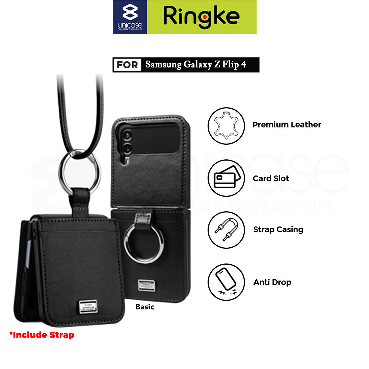 Case Galaxy Z Flip 4 Ringke Folio Signature Leather Wallet Card Casing