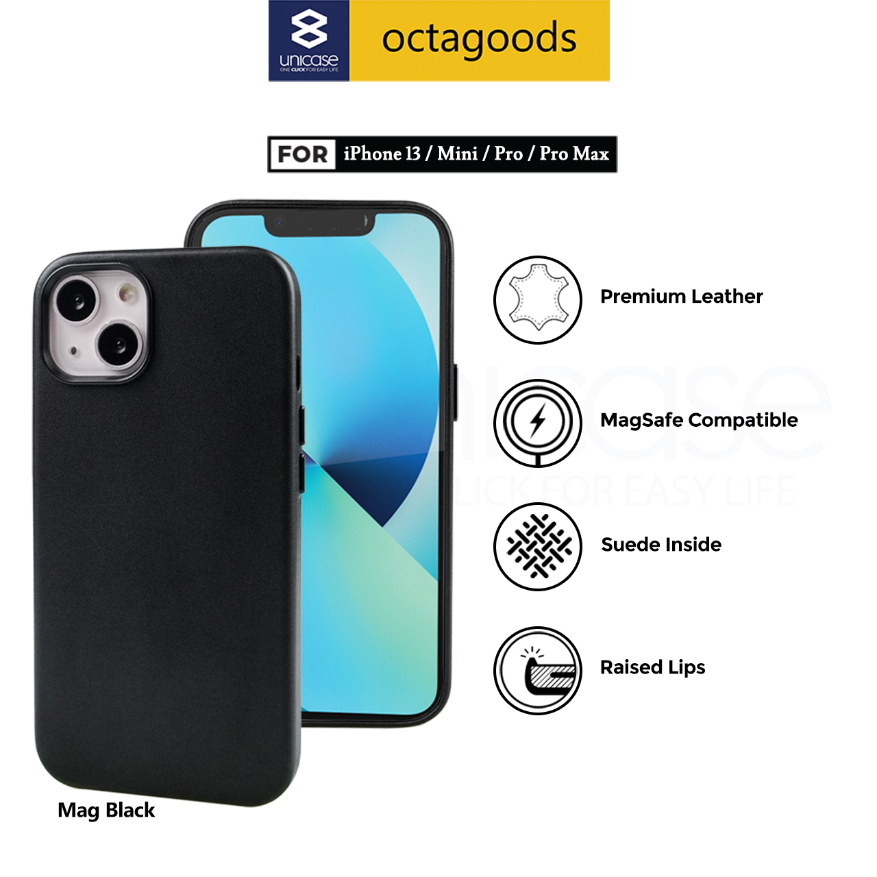 Case iPhone 13 Pro Max Mini Octagoods Leather MagSafe Premium Casing