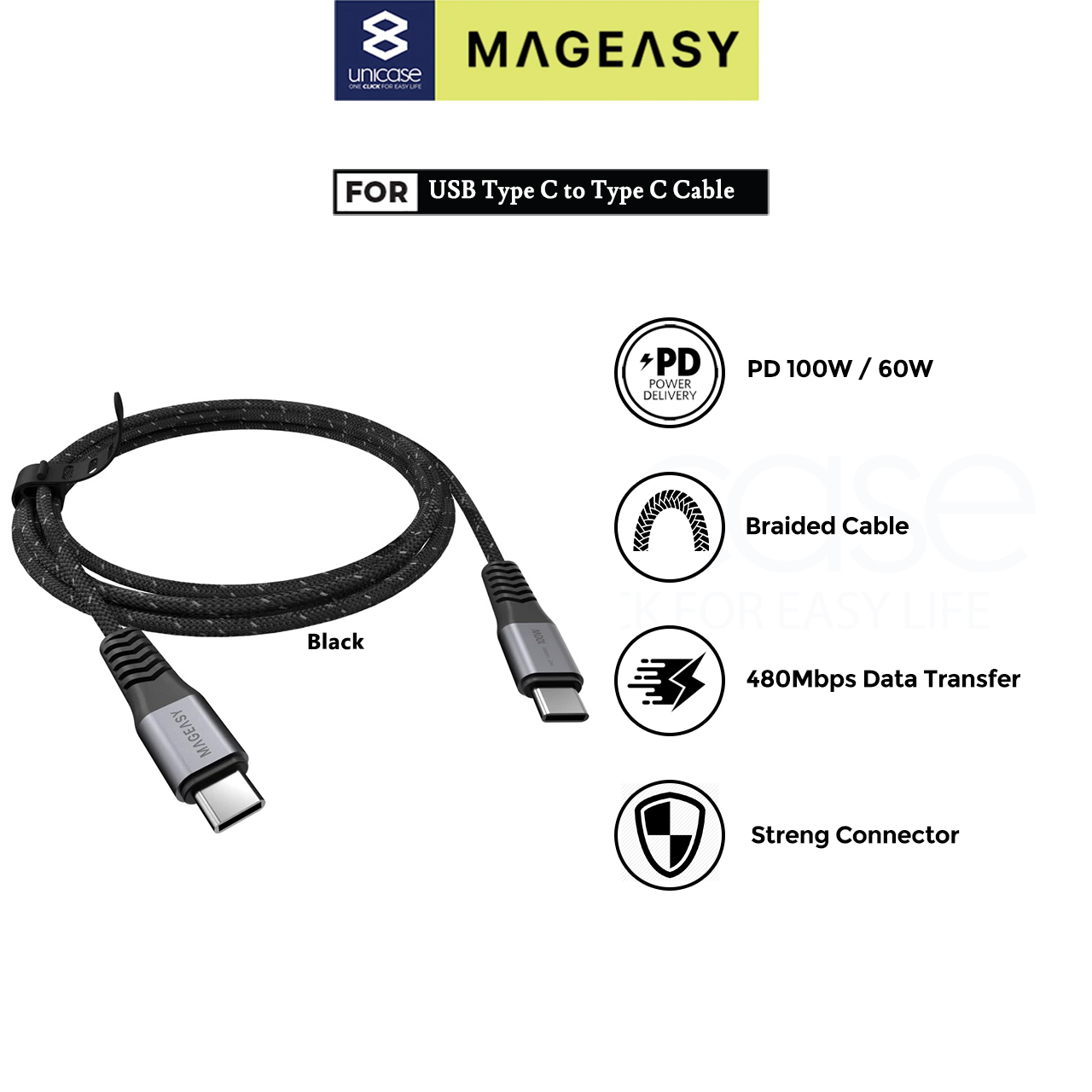 Cable Data USB Type C to C MagEasy Link Line PD 100W/60W Fast Charging