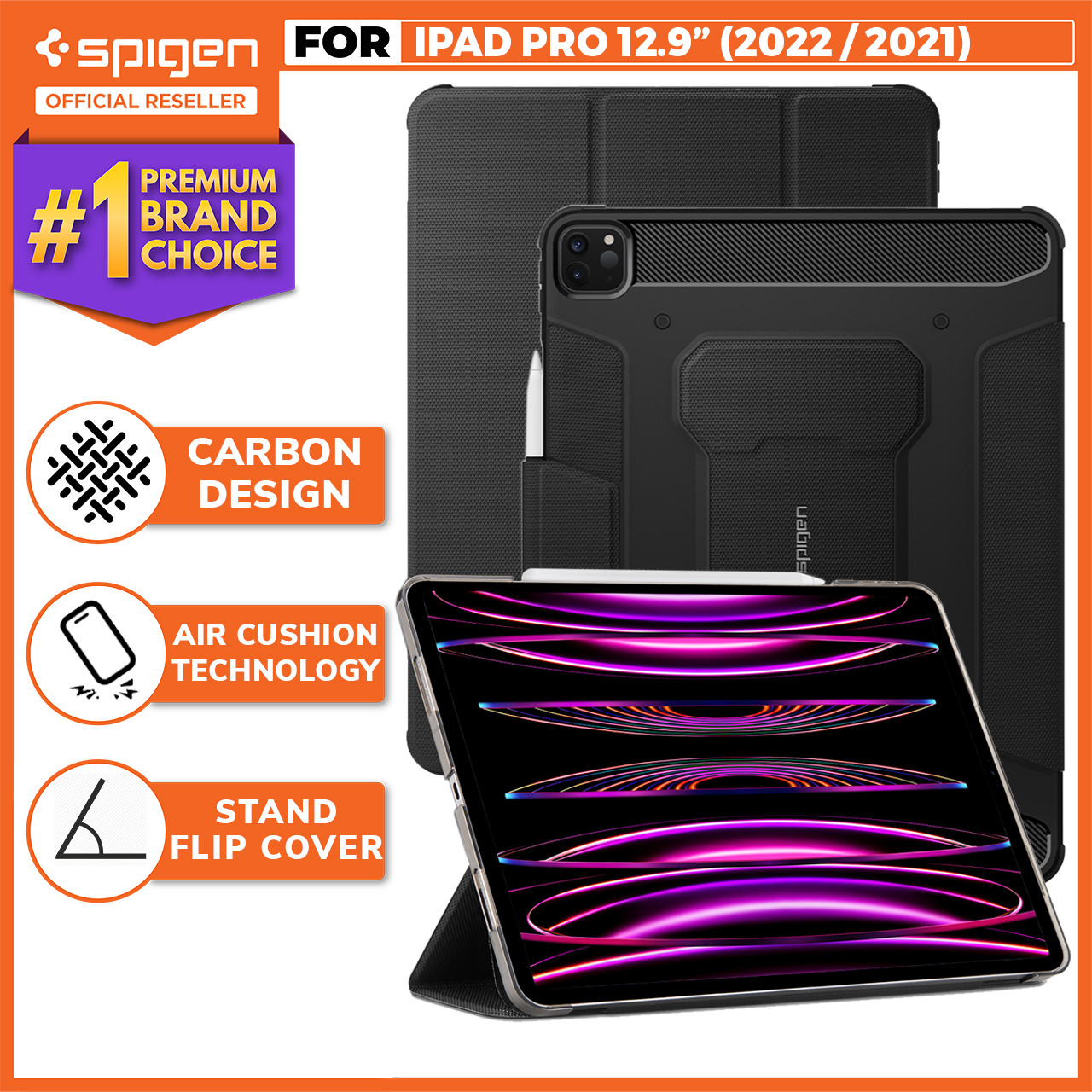 Case iPad Pro 12.9 2022/2021 Spigen Rugged Armor Pro Flip Cover Casing
