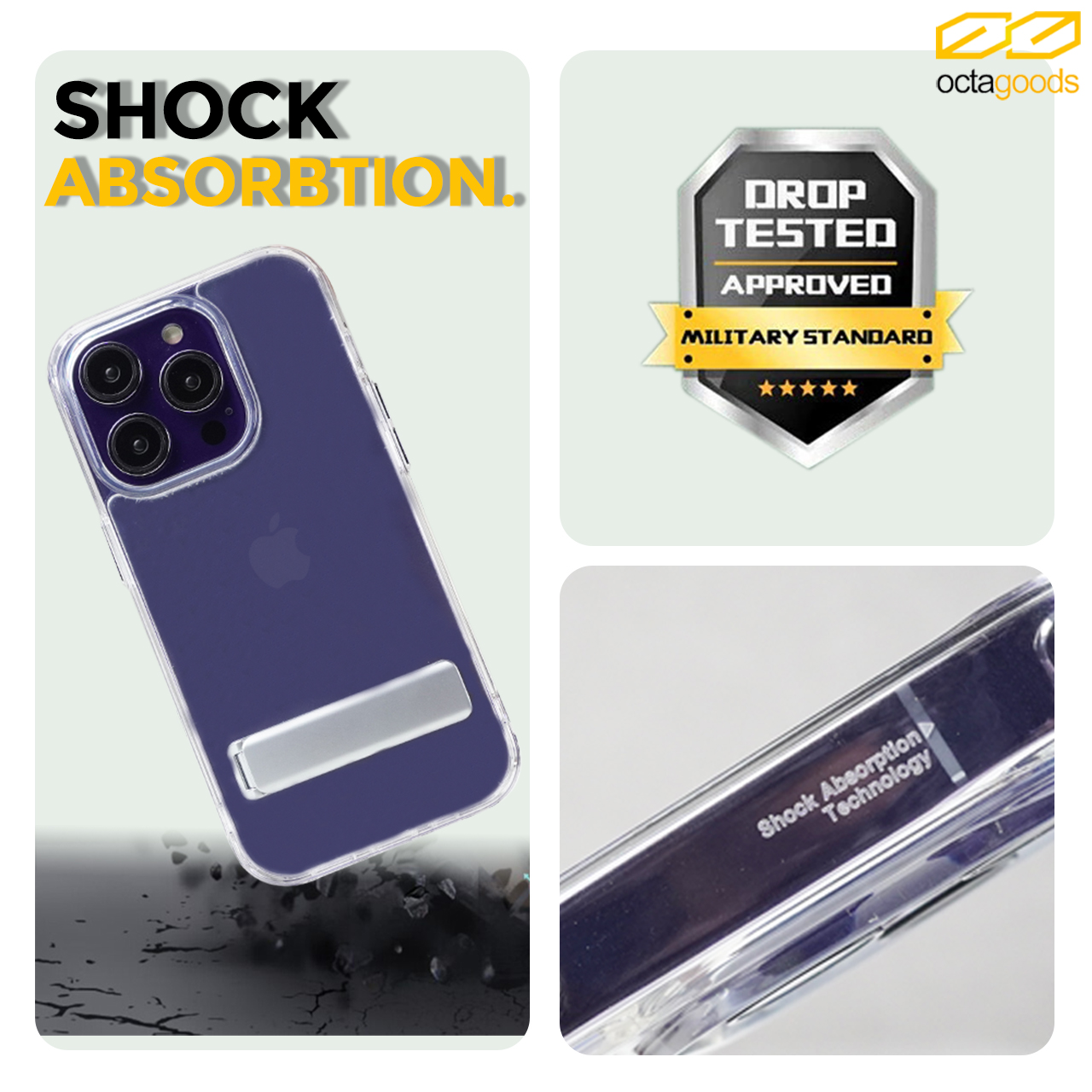 Case iPhone 14 Pro Max Plus OctaGoods Hybrid S Slim Clear Stand Casing